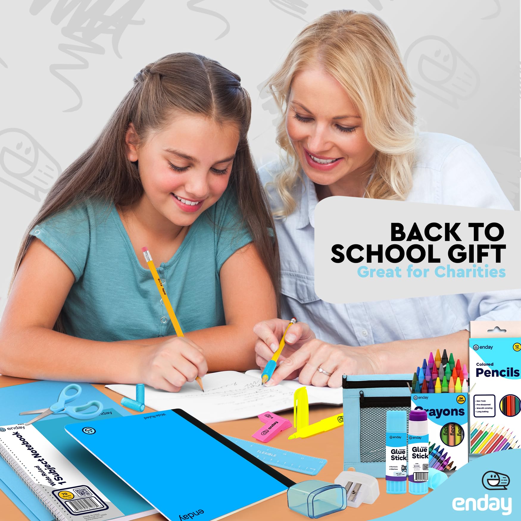 Enday Premium 71-Piece Back to School Supplies Kit for Kids - Blue School Supply Box for Grades K-5, High-Quality Kindergarten Supplies for Boys & Girls - Perfect for Classroom, Homeschool & Homework Organization