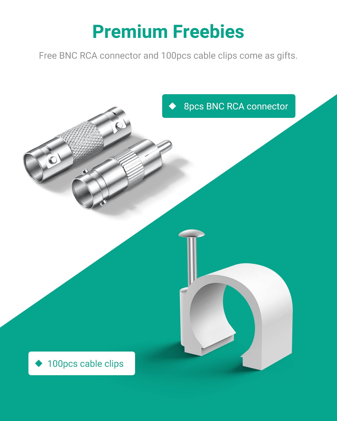 ANNKE 4 Pack 30M/100ft All-in-One BNC Video Power Extension Cables for CCTV Security Camera DVR System Installation - Includes 8 BNC Connectors & 100 Cable Clips - Ideal for Home/Office Surveillance Setup & Outdoor Security Monitoring