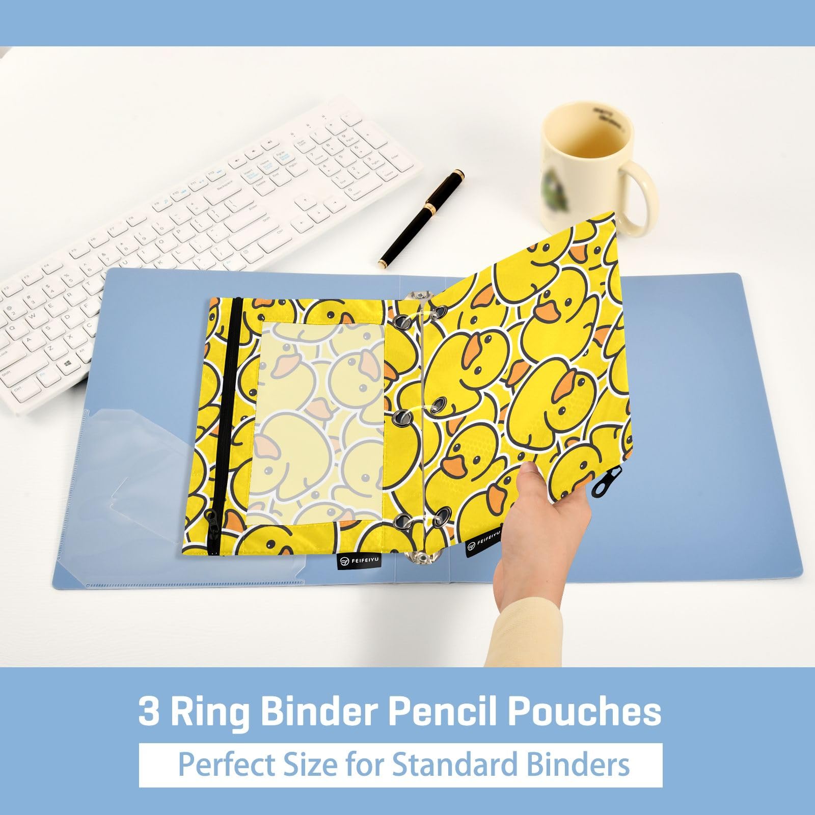 2 Pack Little Yellow Duck Pencil Pouch for 3 Ring Binder - Clear Window Zipper Pencil Case for School, Office & College Supplies - Perfect for Organizing Pens, Markers & Stationery in Classroom or Work