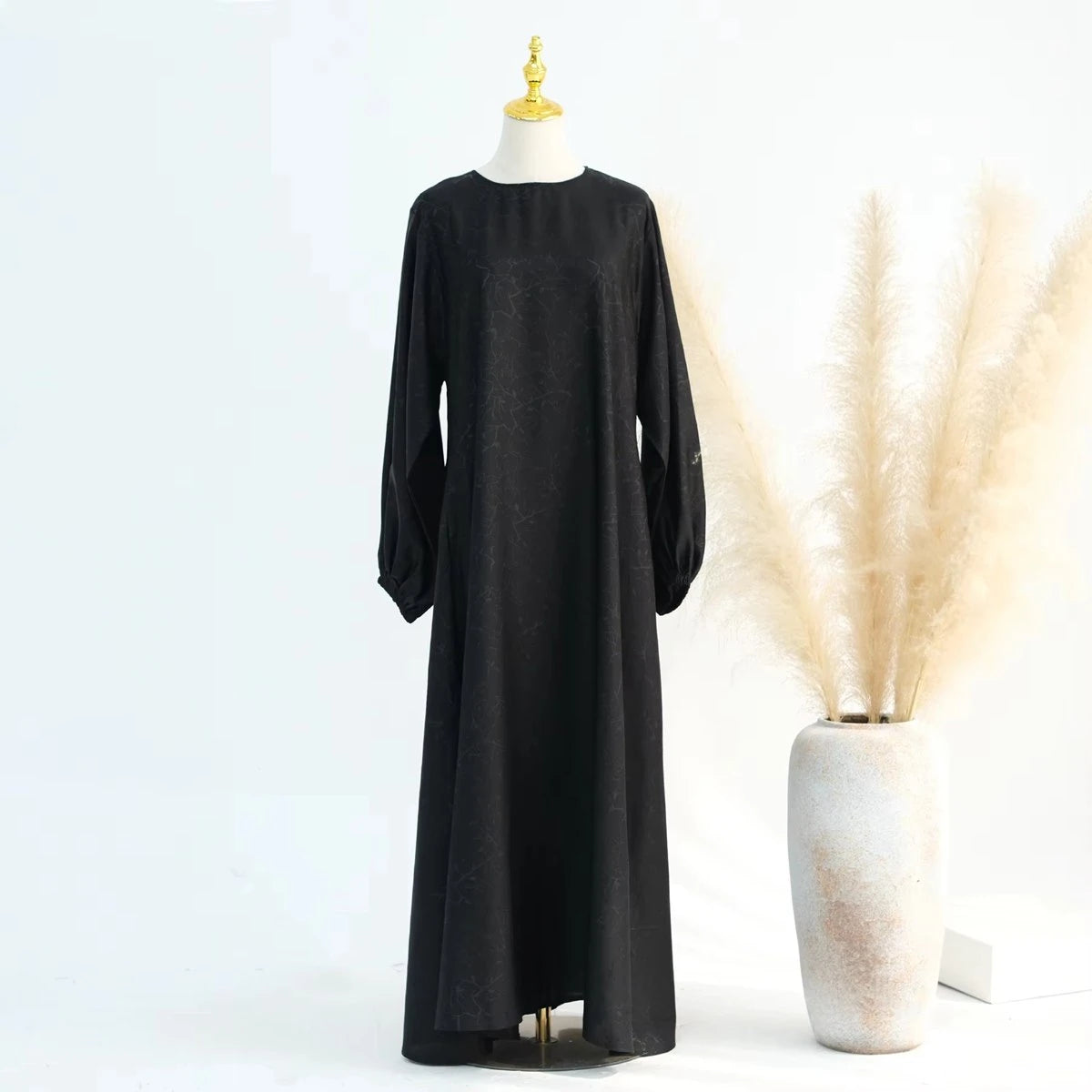 Elegant 3D Jacquard Satin Abaya Dress #24009 - Modest Islamic Women's Prayer Dress for Special Occasions & Evening Events