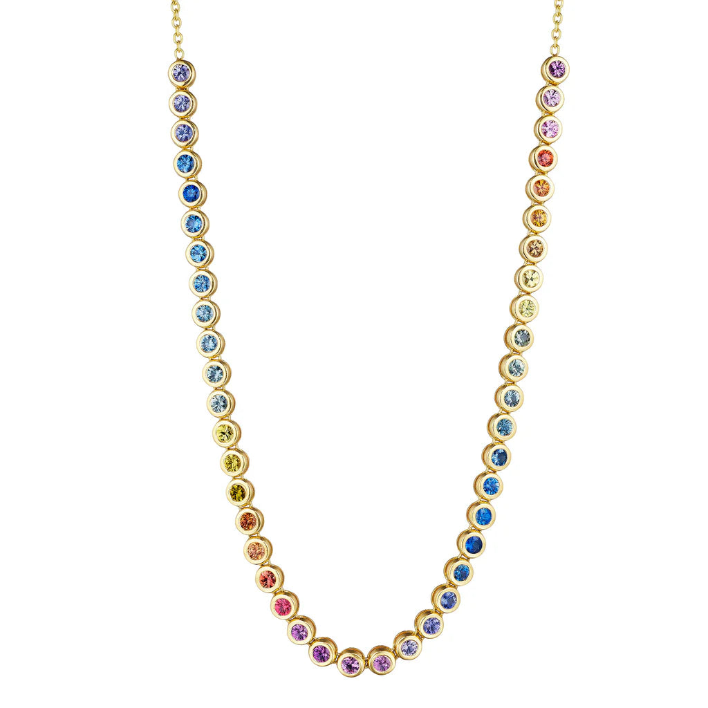 Penny Preville Rainbow Sapphire Tennis Necklace - 14K Gold Plated Elegant Jewelry for Women | Perfect for Weddings, Parties & Special Occasions