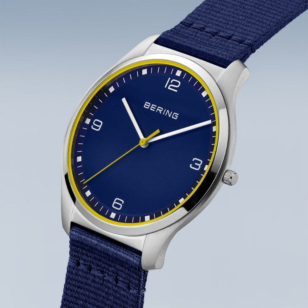 Bering Ultra Slim Blue Dial Men's Watch with Nylon Strap 18342 507 - Perfect for Business, Casual & Outdoor Activities