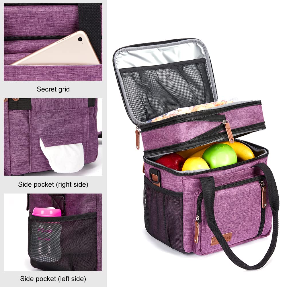 MOV COMPRA Purple Insulated Lunch Bag for Women - Expandable Leakproof Lunch Box for Work, Office & School - Large Cooler Bag for Meals & Snacks (Purple)