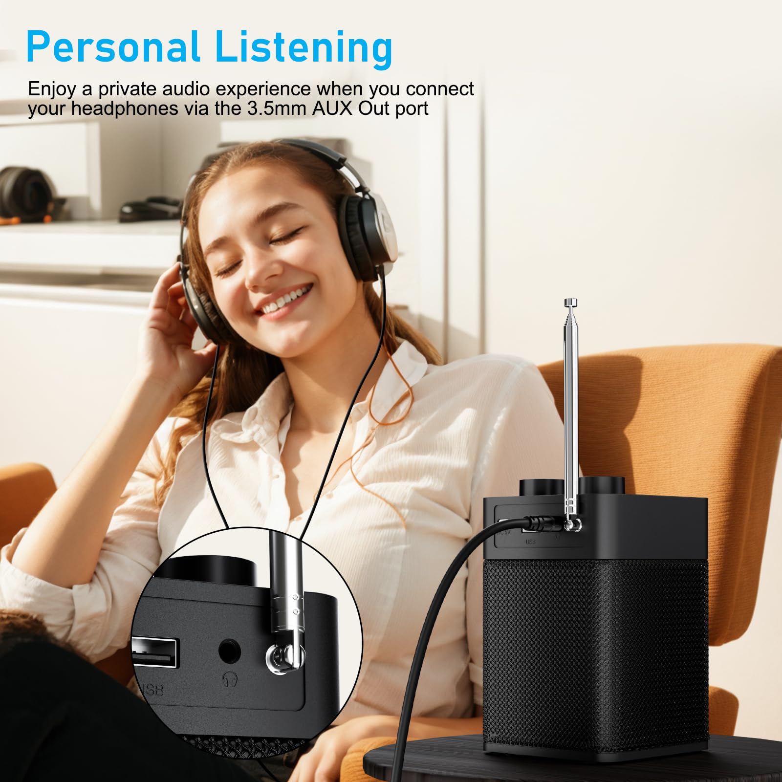 Portable Digital Radio with Bluetooth 5.0 - FM/DAB/DAB+ Receiver, USB Rechargeable, 80 Preset Stations, LCD Display & Headphone Jack | Perfect for Home, Office, Kitchen, Garden & Outdoor Use