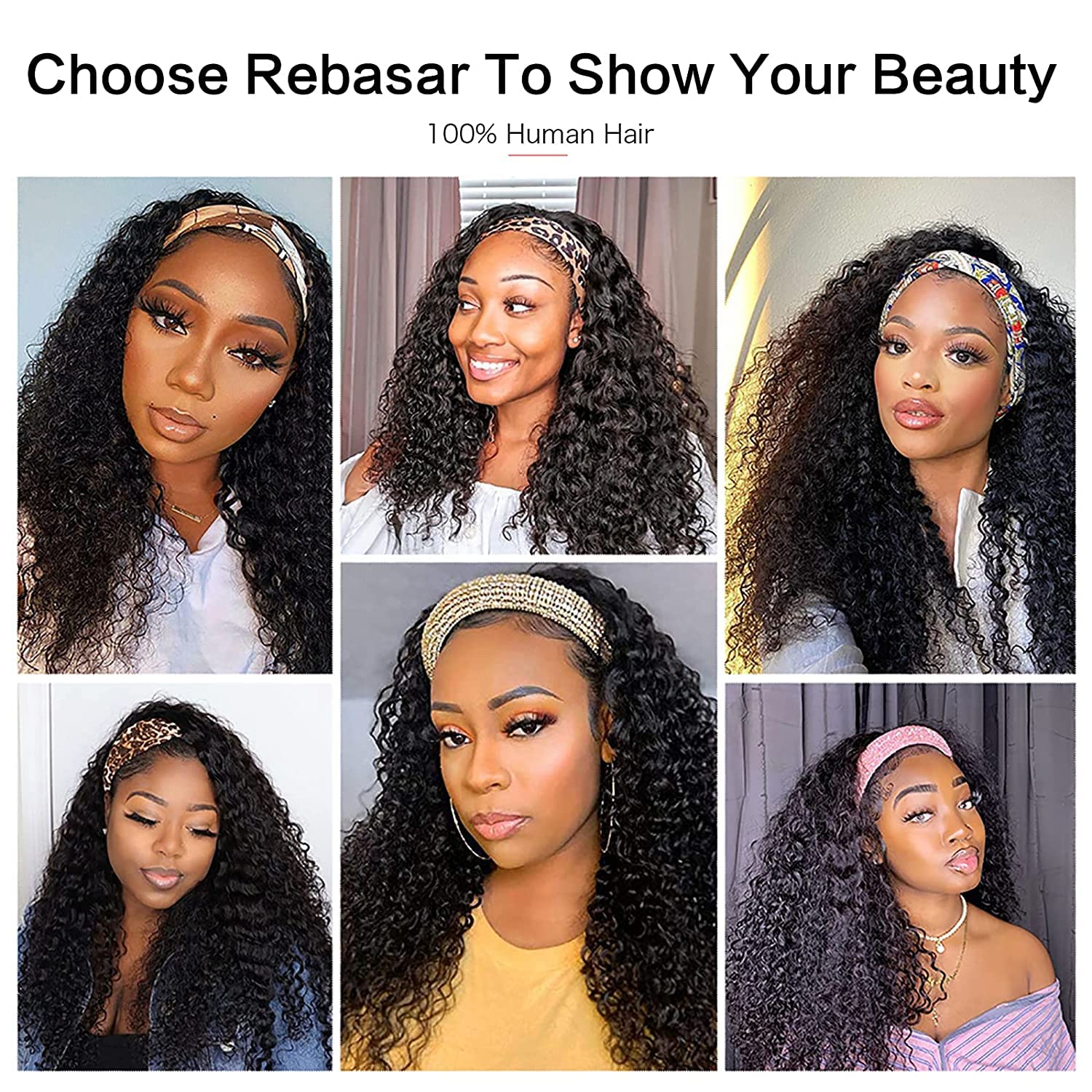 Rebasar 20 Inch Deep Wave Human Hair Wigs for Black Women - Glueless Headband Wear & Go Wig with Natural Deep Curly Texture | Perfect for Daily Wear, Parties, Weddings & Special Occasions