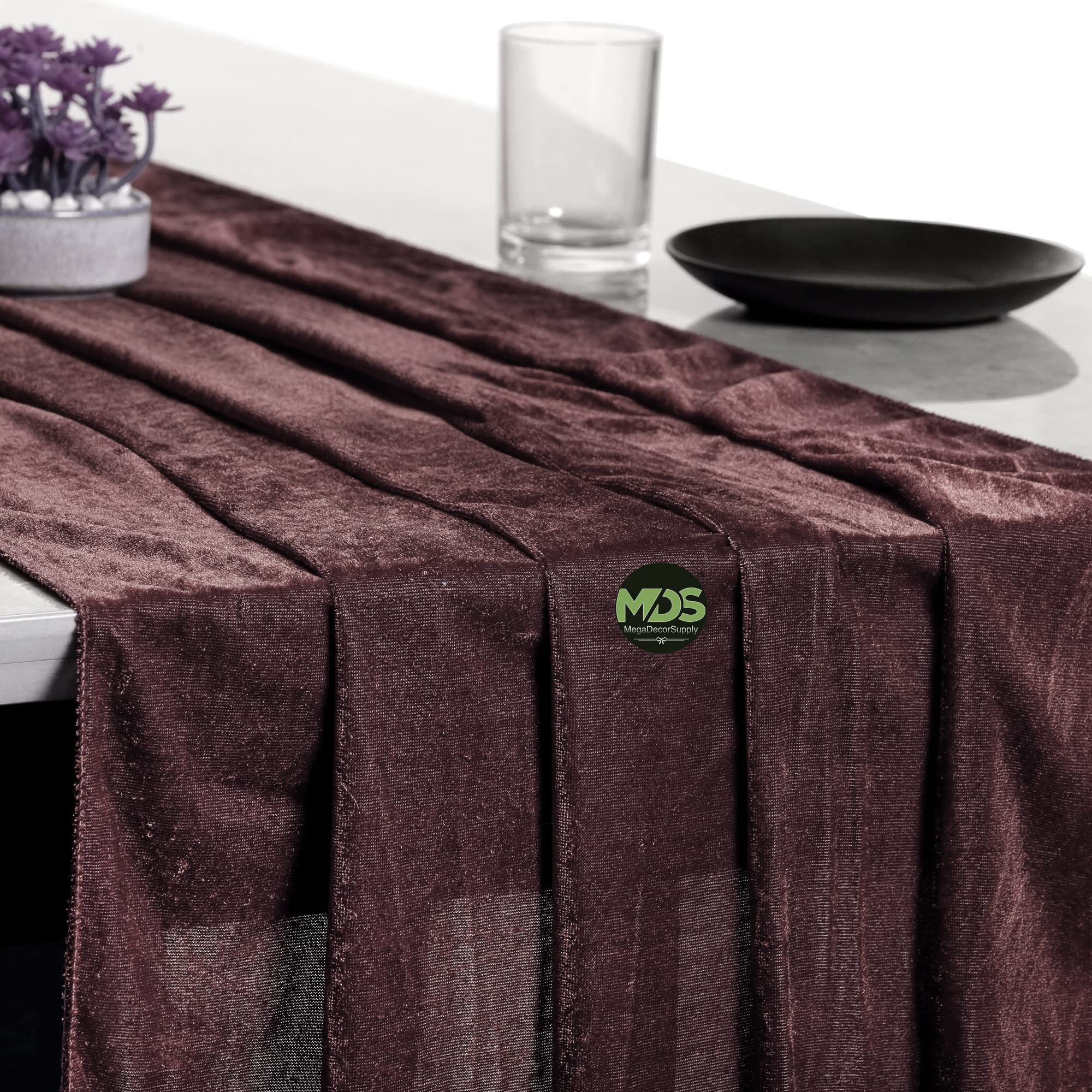 12 Pack Velvet Table Runners 27x120 Inches - Elegant Wedding Banquet Decor for 10ft Tables (Coffee) - Perfect for Weddings, Parties, and Special Events