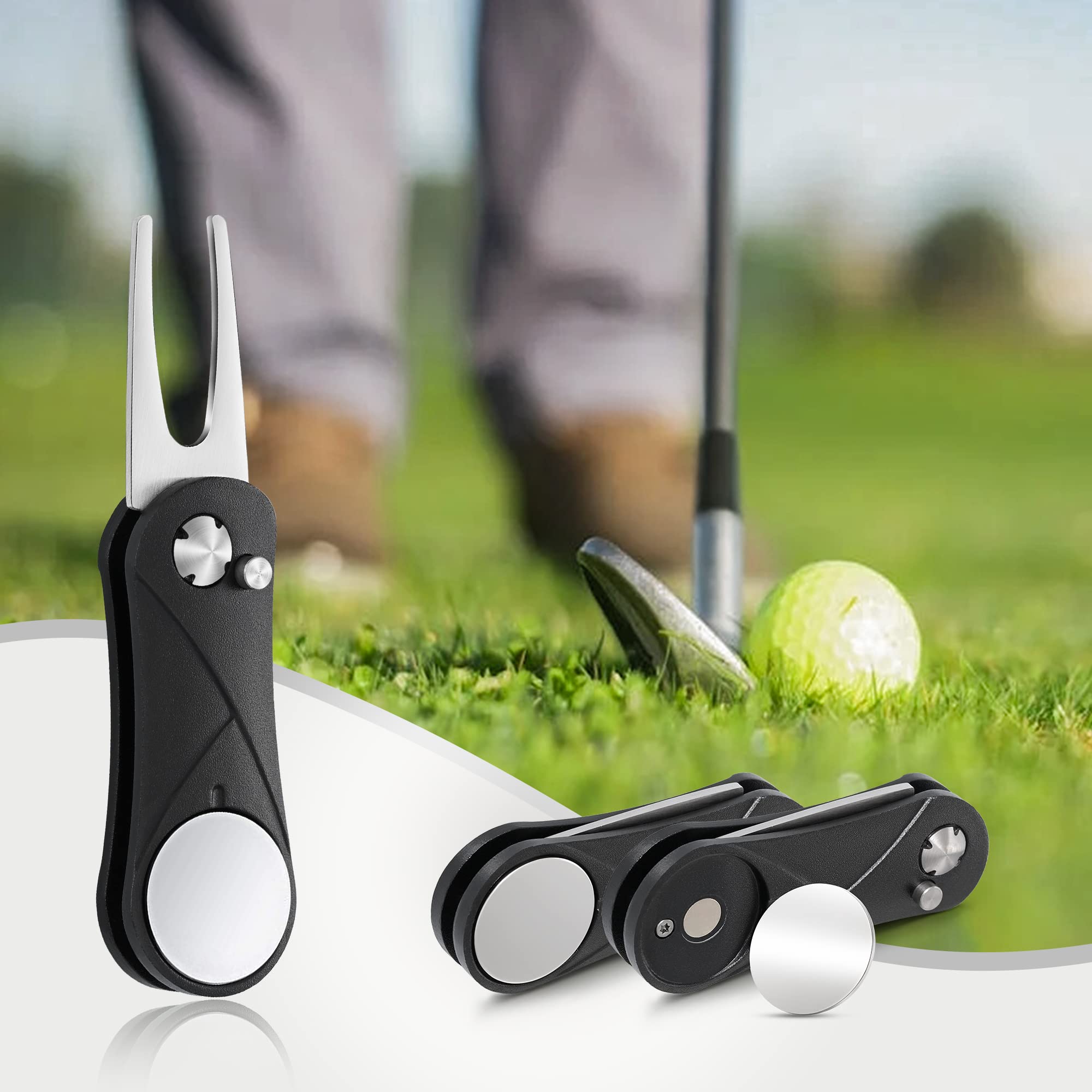 Premium All-Metal Foldable Golf Divot Repair Tool with Magnetic Ball Marker | Pop-Up Button Design | Durable Golf Accessories for Men | Perfect for Course Maintenance & Practice Sessions