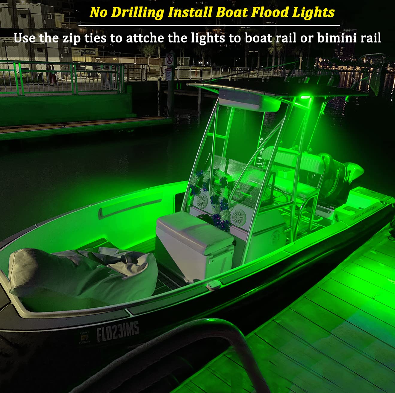 Green LED Boat Lights for Night Fishing & Deck - Marine Strip & Flood Lights