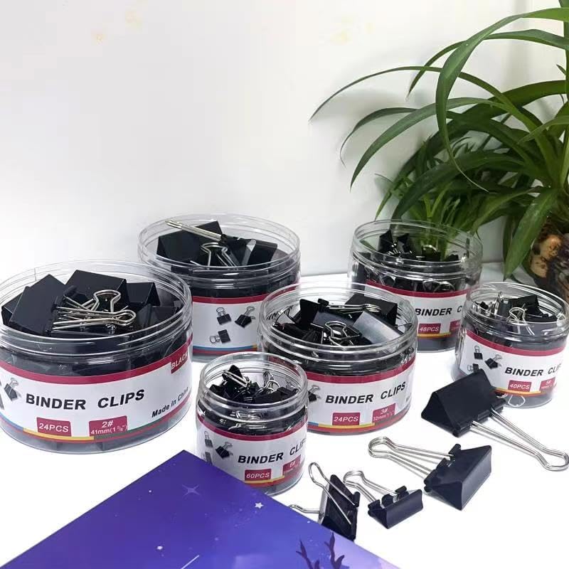 208 PCS Binder Clips Set - Assorted Sizes Metal Paper Clamps for Office, School & Home Organization - Black Binding Clips for Documents, Files, Photos & Bulletin Boards - Bulk Office Supplies for Teachers & Students