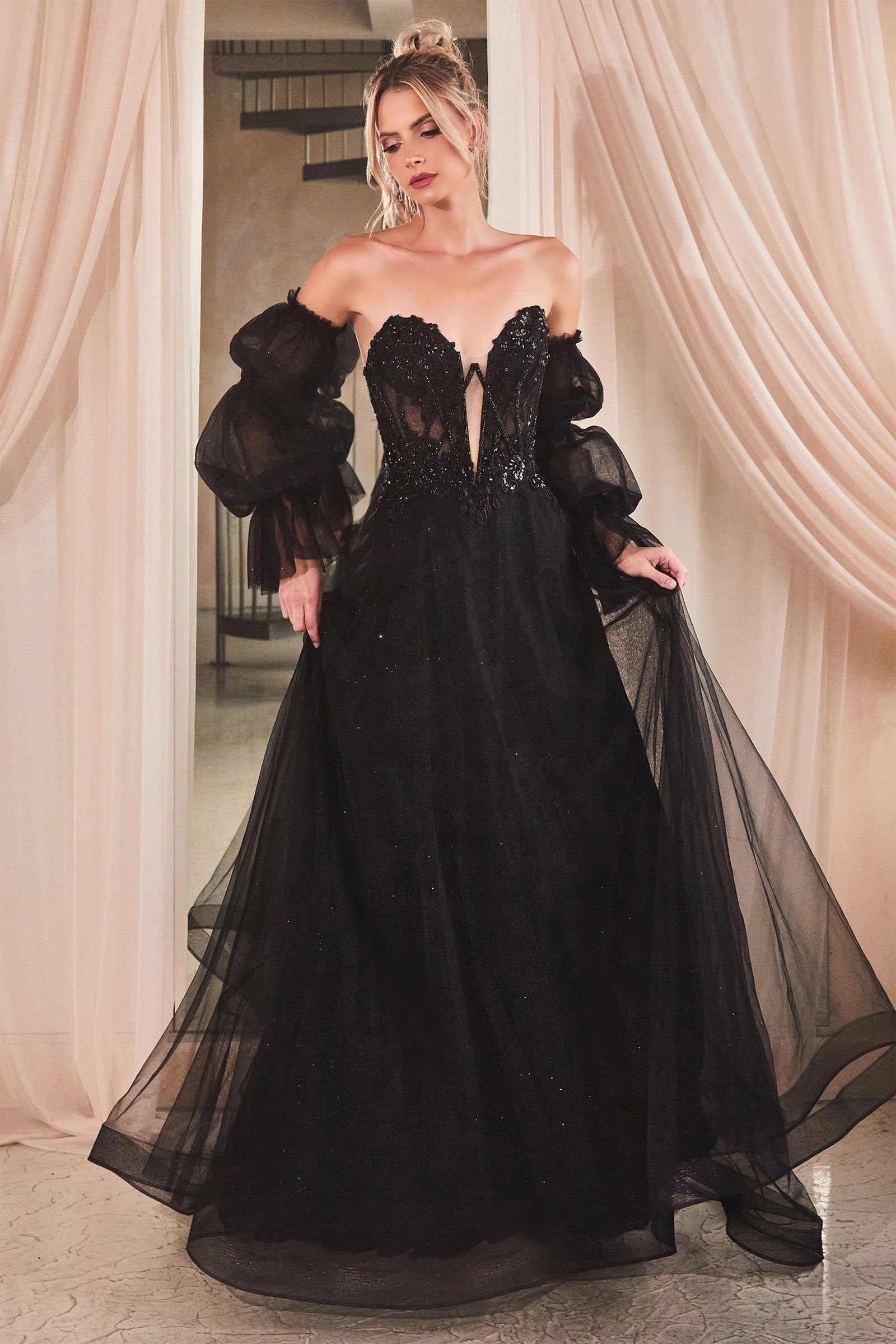 LACHLAN GOWN - Strapless Ball Gown with Removable Sleeves | Elegant Prom Dress & Wedding Guest Dress for Special Occasions