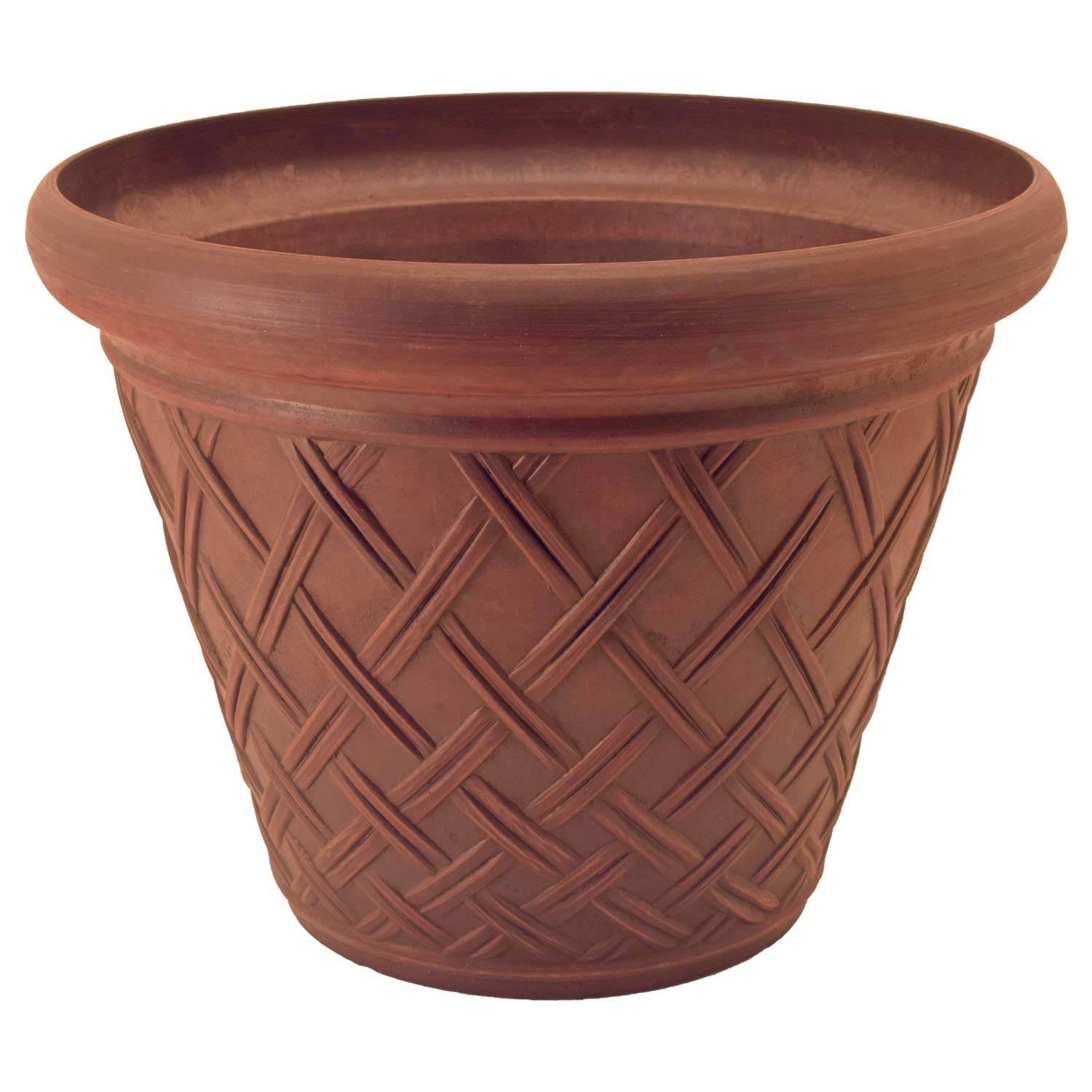 PSW 18-inch Basket Weave Planter Pot - Terra Cotta Indoor Outdoor Plant Container for Home Garden, Patio & Balcony Decor - Perfect for Succulents, Herbs & Flowers