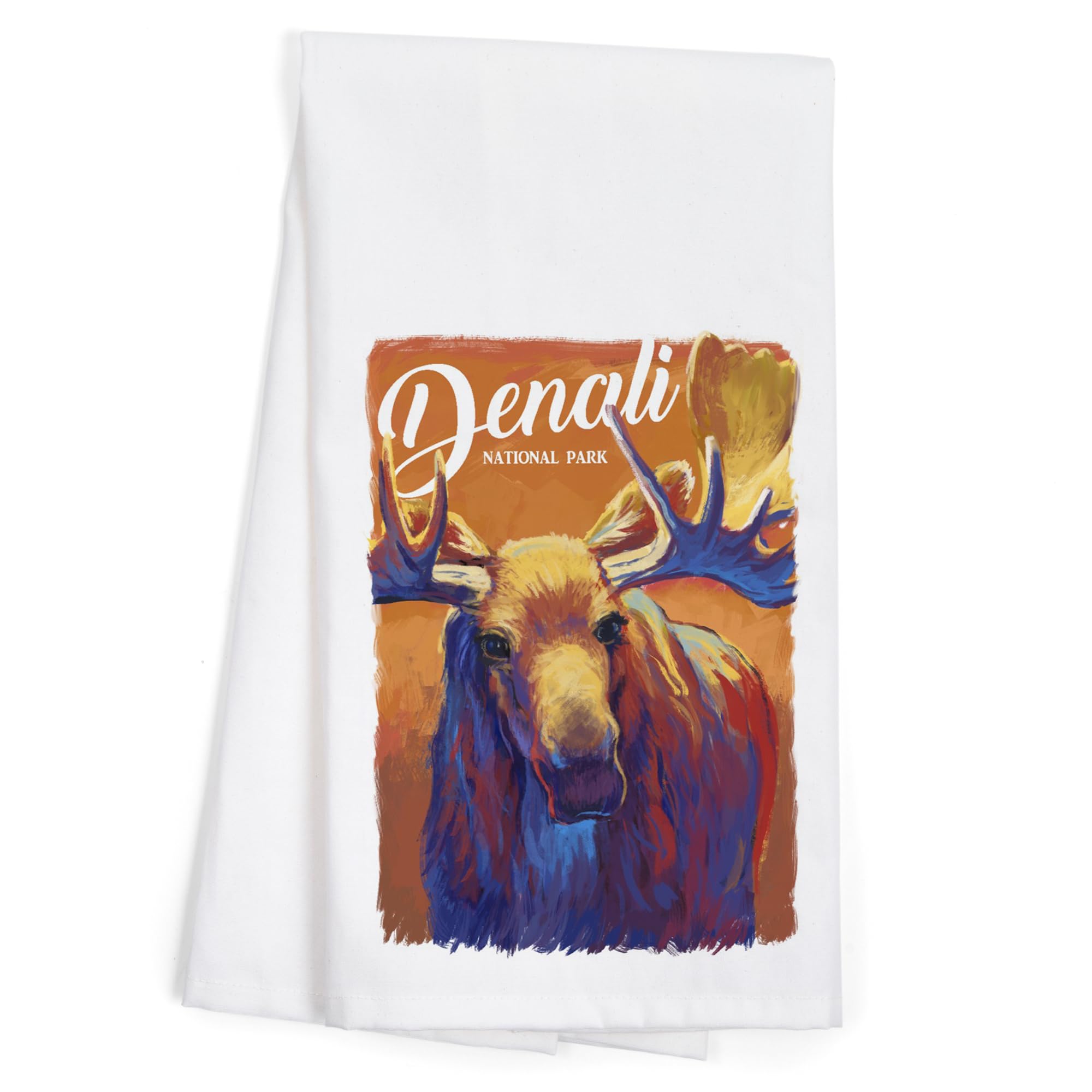 Lantern Press Denali National Park Moose Print 100% Cotton Tea Towel - Decorative Kitchen Hand Towel for Home Decor & Dish Drying | Perfect for Camping Gifts, Cabin Decor & Rustic Kitchen Accessories