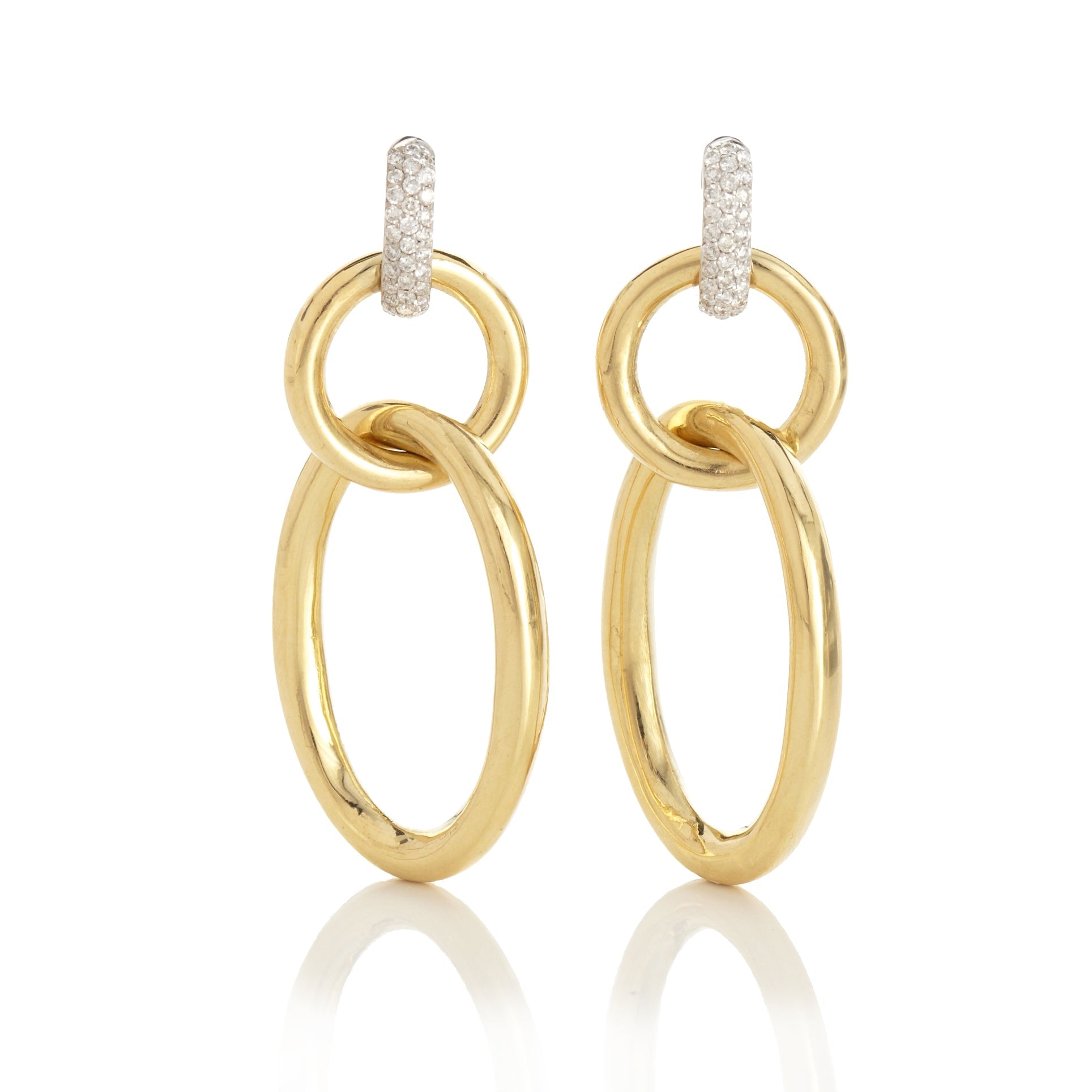 14K Gold Pave Diamond Open Link Drop Earrings for Women - Elegant Dangling Earrings for Parties, Weddings & Special Occasions