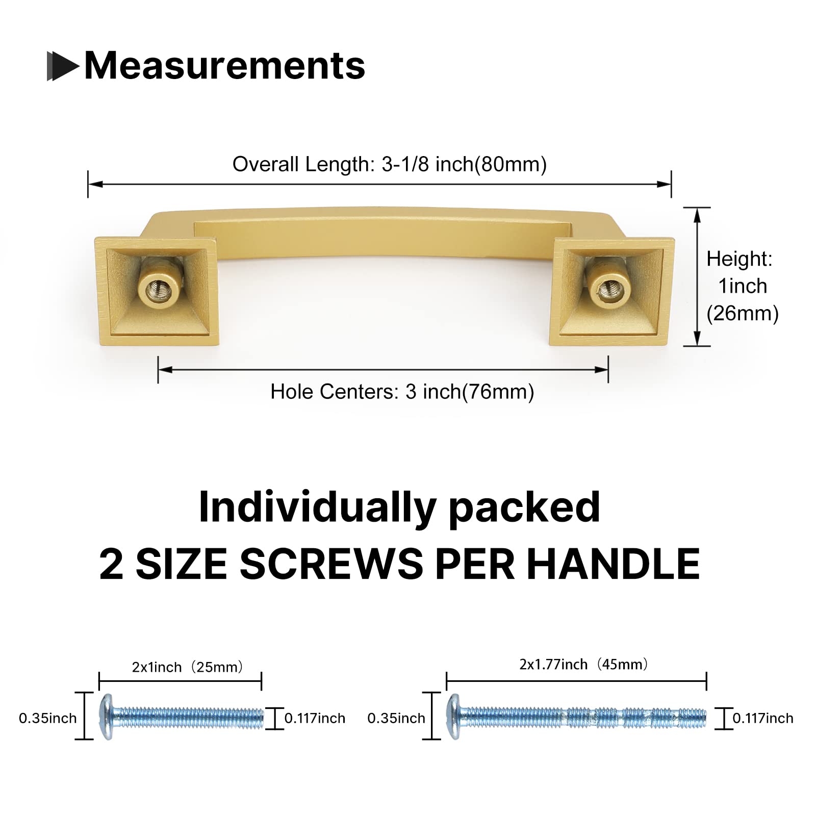 10 Pack Gold Cabinet Handles - 3 Inch Hole Center Modern Square Drawer Pulls for Kitchen, Bathroom, Bedroom - Durable Zinc Alloy Hardware for Dressers & Cabinets - Easy DIY Installation & Home Upgrade