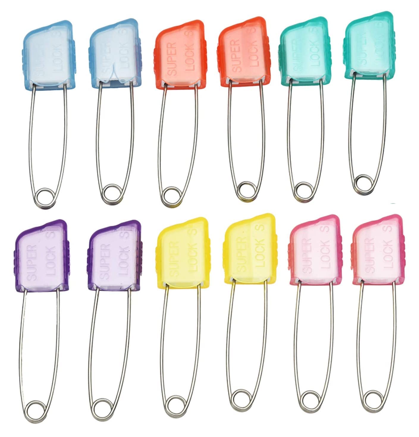 VAMA FASHIONS Multicolor Heavy Duty Stainless Steel Double Lock Safety Pins - Secure Saree, Hijab, Diaper & Baby Clothes - Ideal for Women, Newborns & Kids (Set of 12)