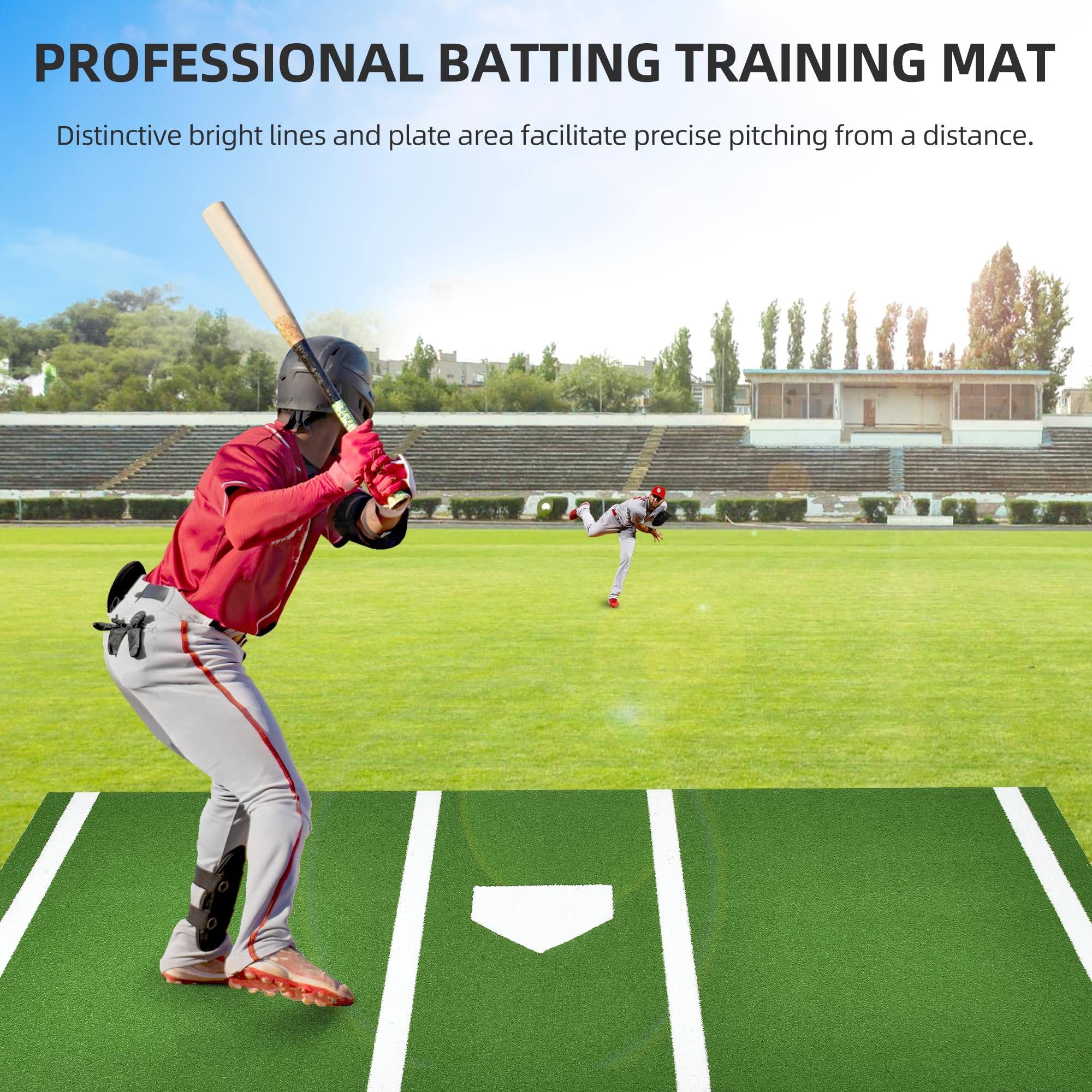 Premium Baseball & Softball Training Mat with Home Plate & Batters Box - Non-Slip Turf Mat with Reinforced Stitching for Indoor/Outdoor Practice, Backyard Drills & Batting Cage Training
