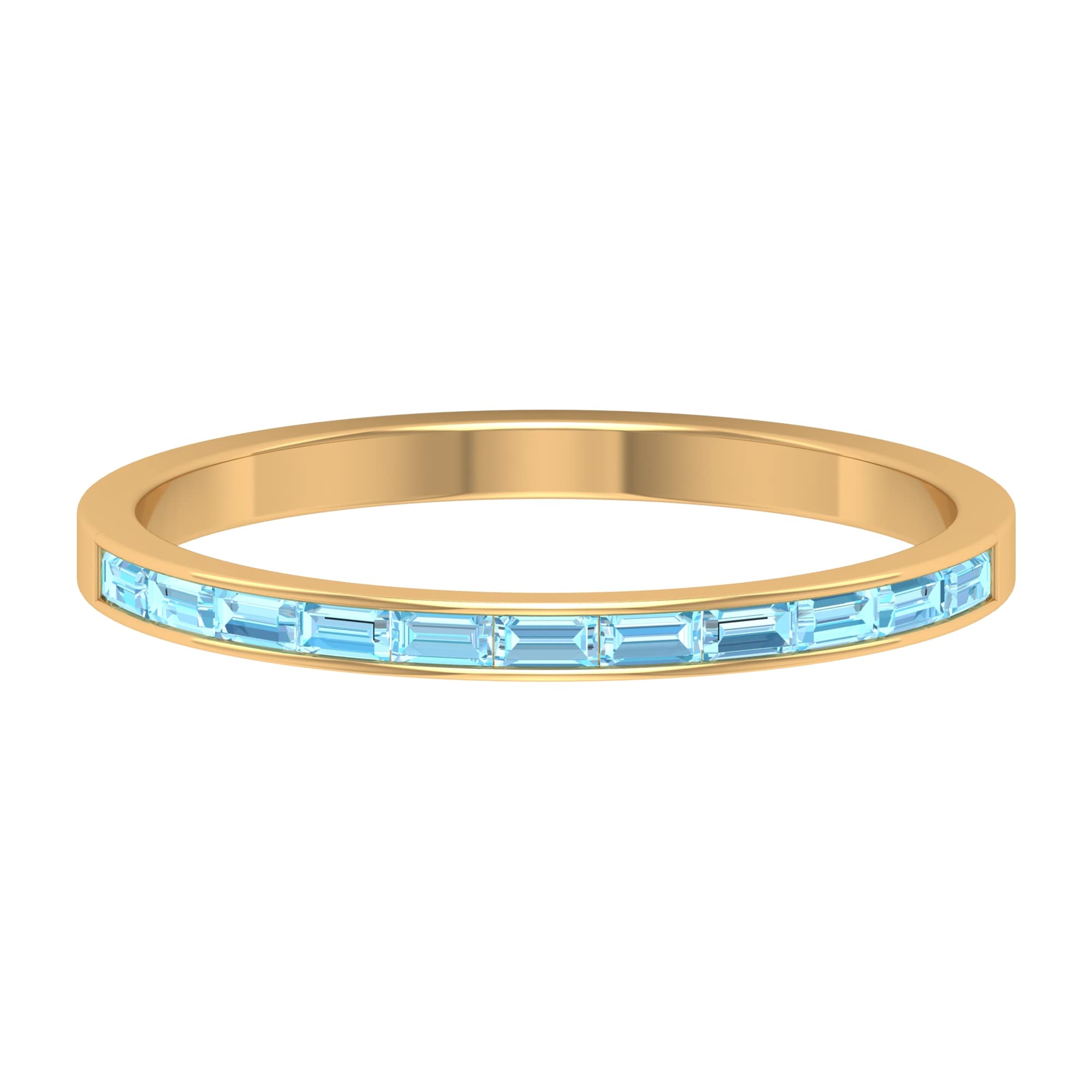 1/4 CT Baguette Aquamarine Ring - 14K Solid Gold Channel Set Half Eternity Ring for Women - March Birthstone Jewelry - Perfect for Anniversaries, Engagements & Special Occasions