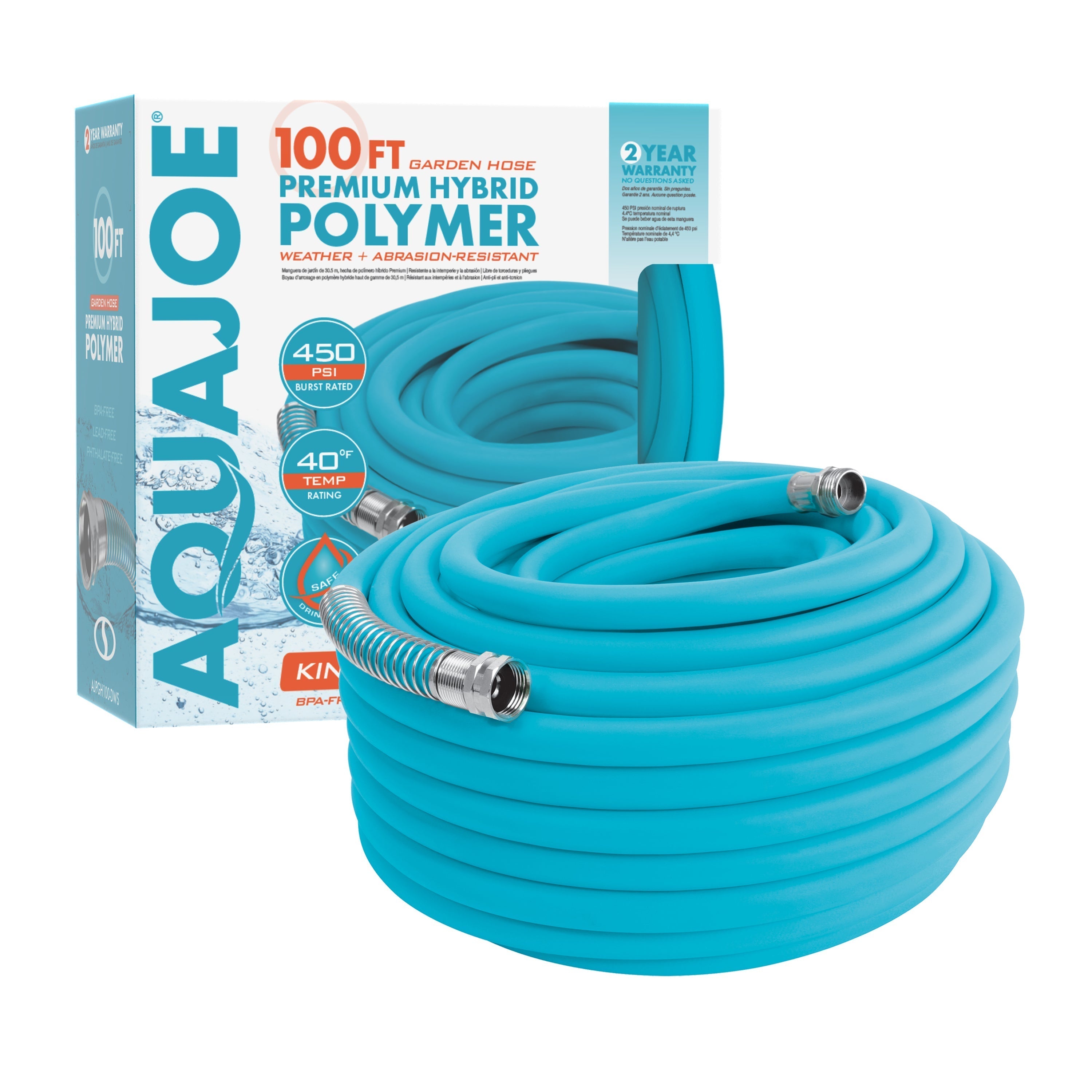 Aqua Joe AJPGH100 DWS Hybrid Polymer FLEX 100-Foot Garden Hose (5/8 Inch) - Lightweight, Kink-Free, Durable for Lawn Care, Car Washing & Outdoor Watering