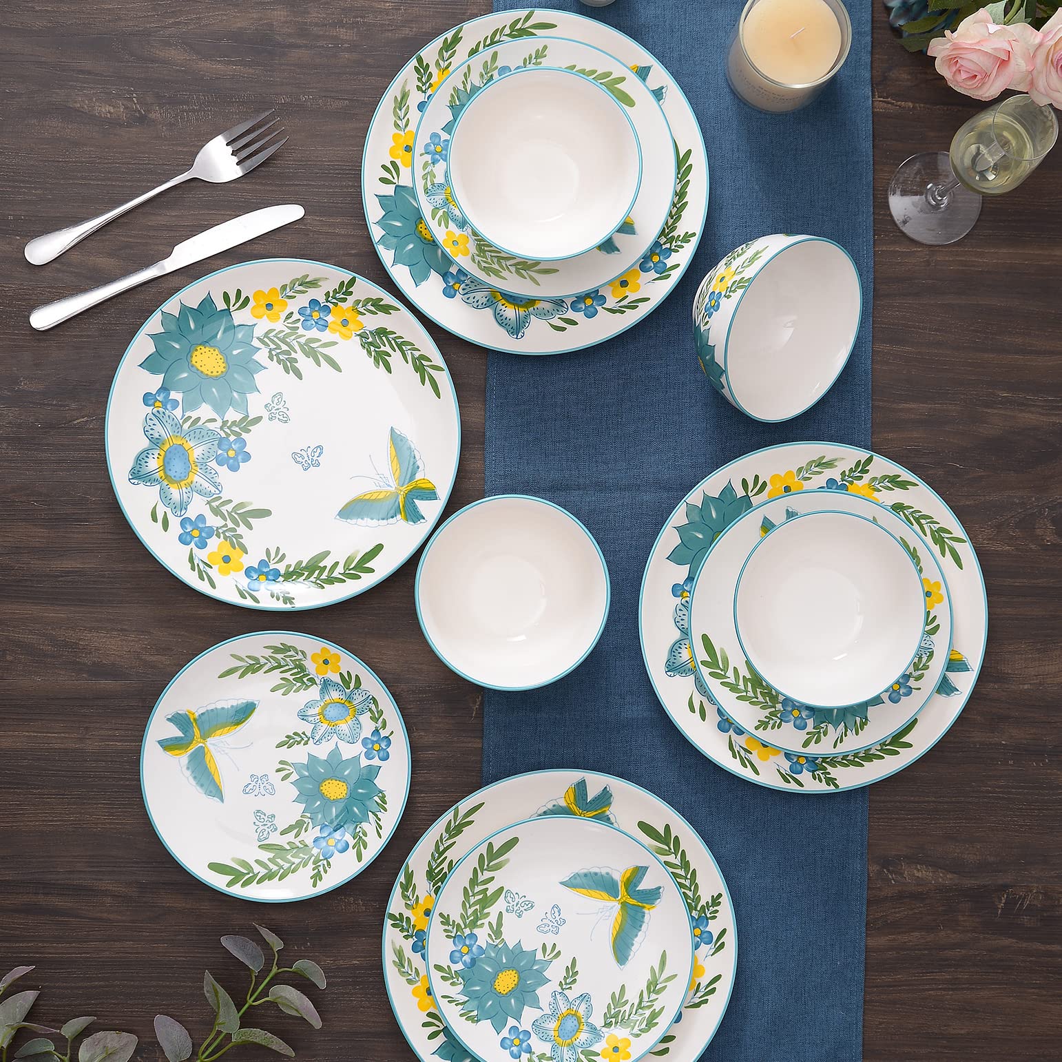 Premium 16-Piece Dinnerware Set - Porcelain Plates & Bowls for Everyday Use, Dishwasher Safe - Ideal for Family Dinners, Parties & Restaurant Serving