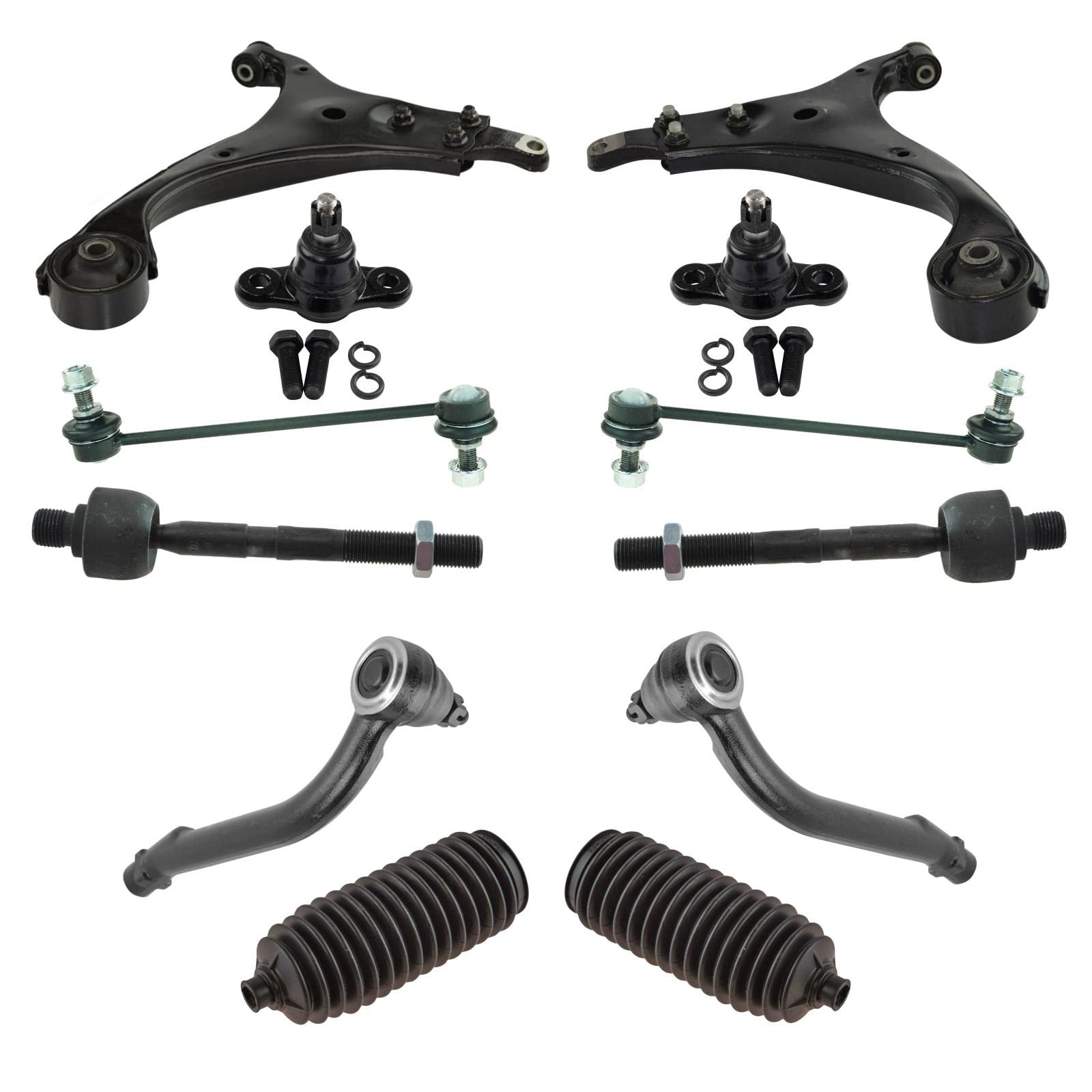 TRQ Front Steering & Suspension Kit for 2007-2010 Hyundai Elantra - Ball Joint, Control Arm, Rack & Pinion, Bellow, Sway Bar, Stabilizer Link, Tie Rod - Improve Handling & Ride Comfort for City Driving & Highway Commutes
