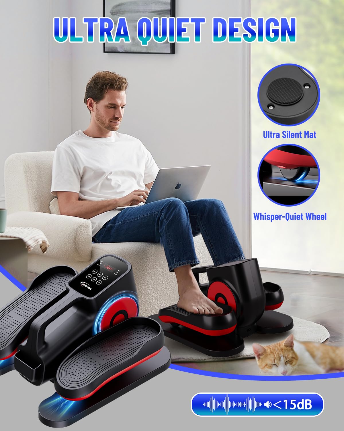 Under Desk Elliptical Machine - Quiet Electric Pedal Exerciser with Remote Control & 10 Speed Levels, Portable Mini Elliptical for Seniors & Office Workers - Perfect for Home, Office & Physical Therapy Use