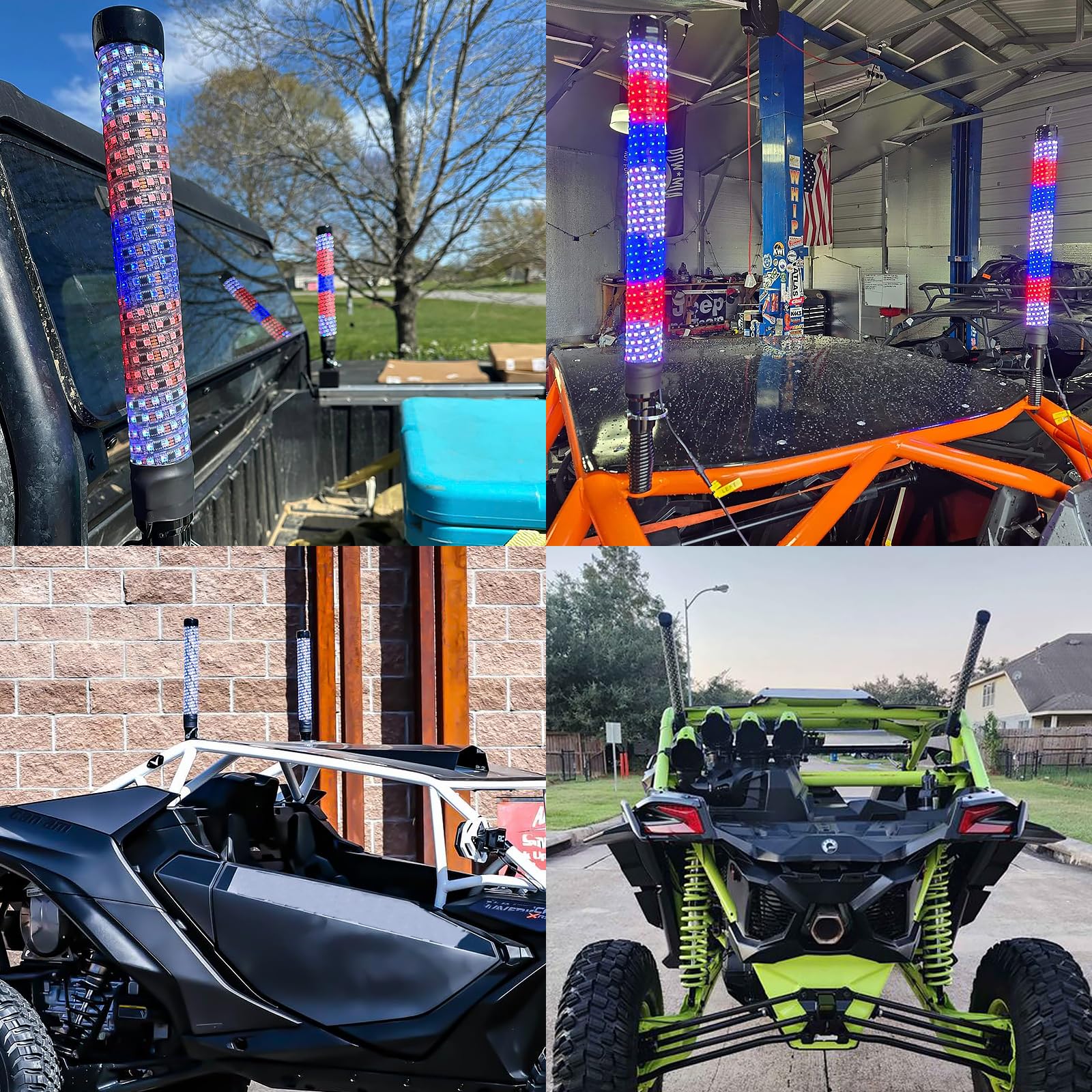 2Pcs 2FT Fat Spiral RGB LED Whip Lights for UTV ATV Truck with Wireless Remote & APP Control - RGB Chasing Lighted Antenna Whips for Polaris RZR, Can-Am, Dune Buggy - Perfect for Night Off-Roading, Camping & Outdoor Adventures