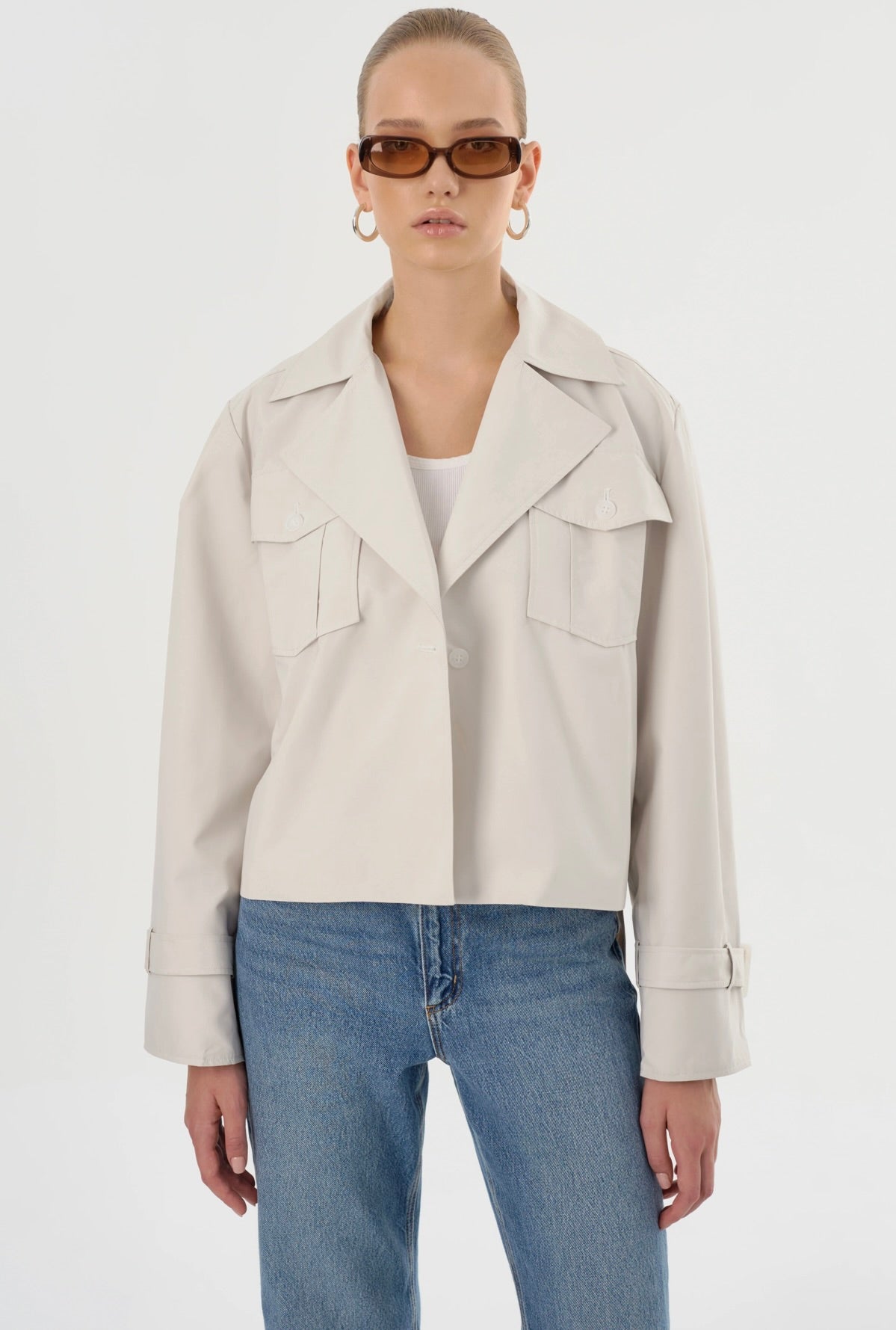Quinn Cropped Trench Coat for Women - Lightweight Waterproof Jacket in Whisper White | Perfect for Spring & Fall Fashion, Office Wear & Casual Outfits