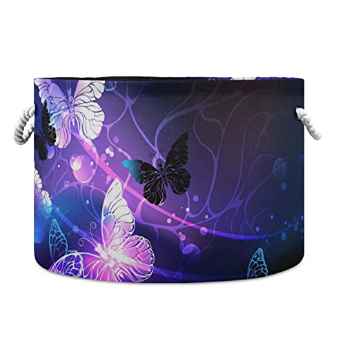 Xigua Cotton Rope Storage Basket - Mysterious Purple Butterfly Design for Baby Laundry, Blanket & Toy Organization | Perfect for Nursery, Kids Room & Glove Box Storage