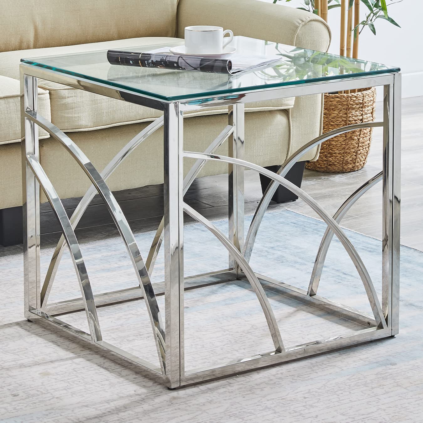 Modern Silver Accent Glass End Table - 21.45