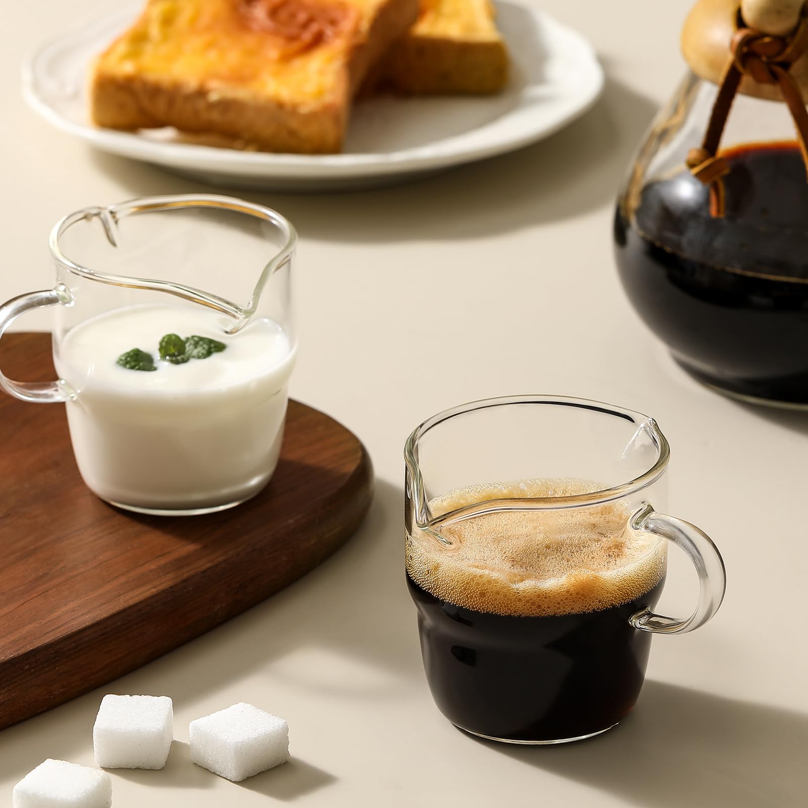 NETANY 6oz Espresso Cups Set of 2 - Double Spout Stackable Glass Mugs with Handle - Clear Coffee Shot Glasses for Espresso Machines & Coffee Bars - Perfect for Home Cafes, Restaurants & Gifts