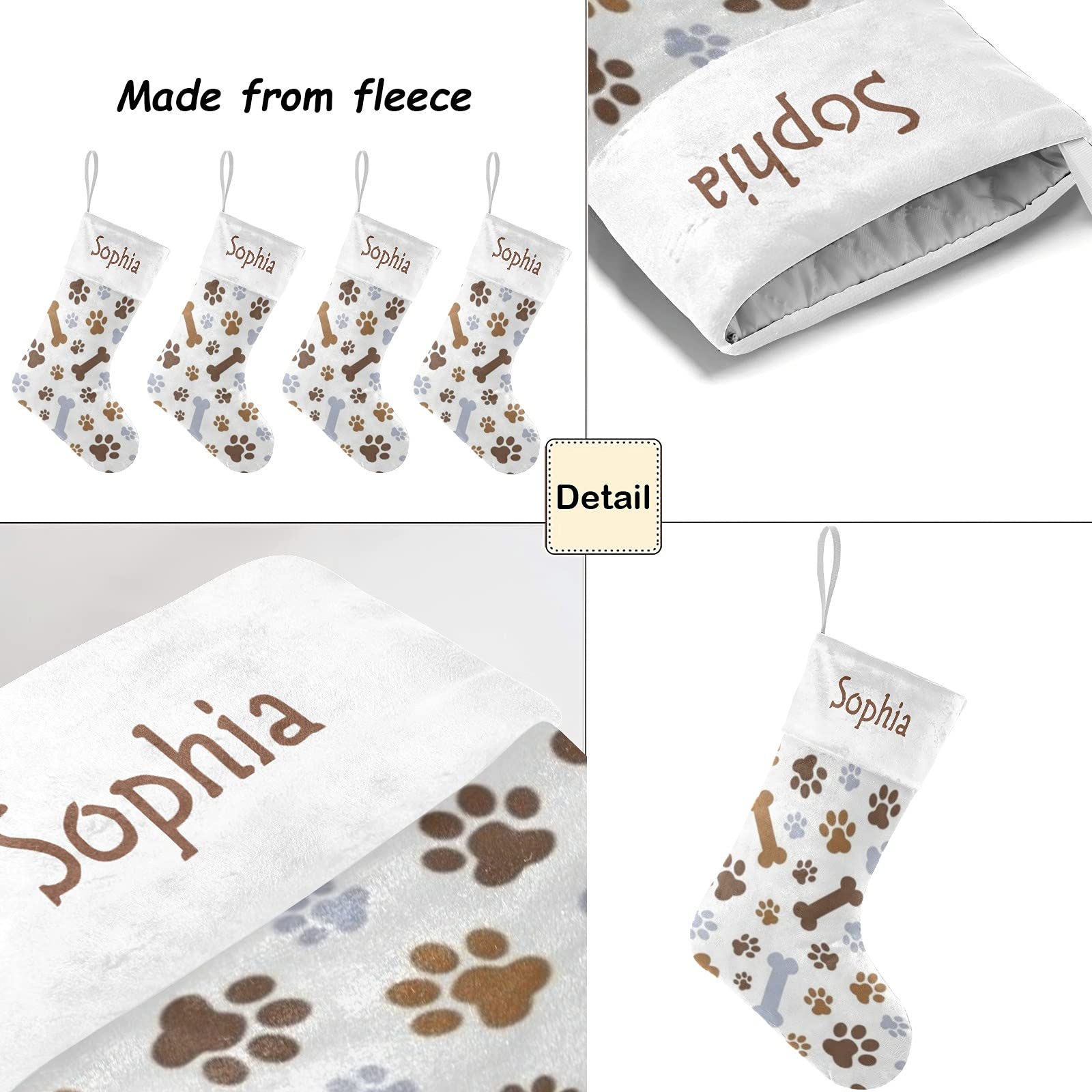 Personalized Dog Paw Bone Pattern Christmas Stockings with Name - Custom Pet Stocking Gift for Boys, Girls & Pets (17.52 x 7.87 Inch) - Perfect for Holiday Decor, Pet Lover Presents & Festive Home Accents