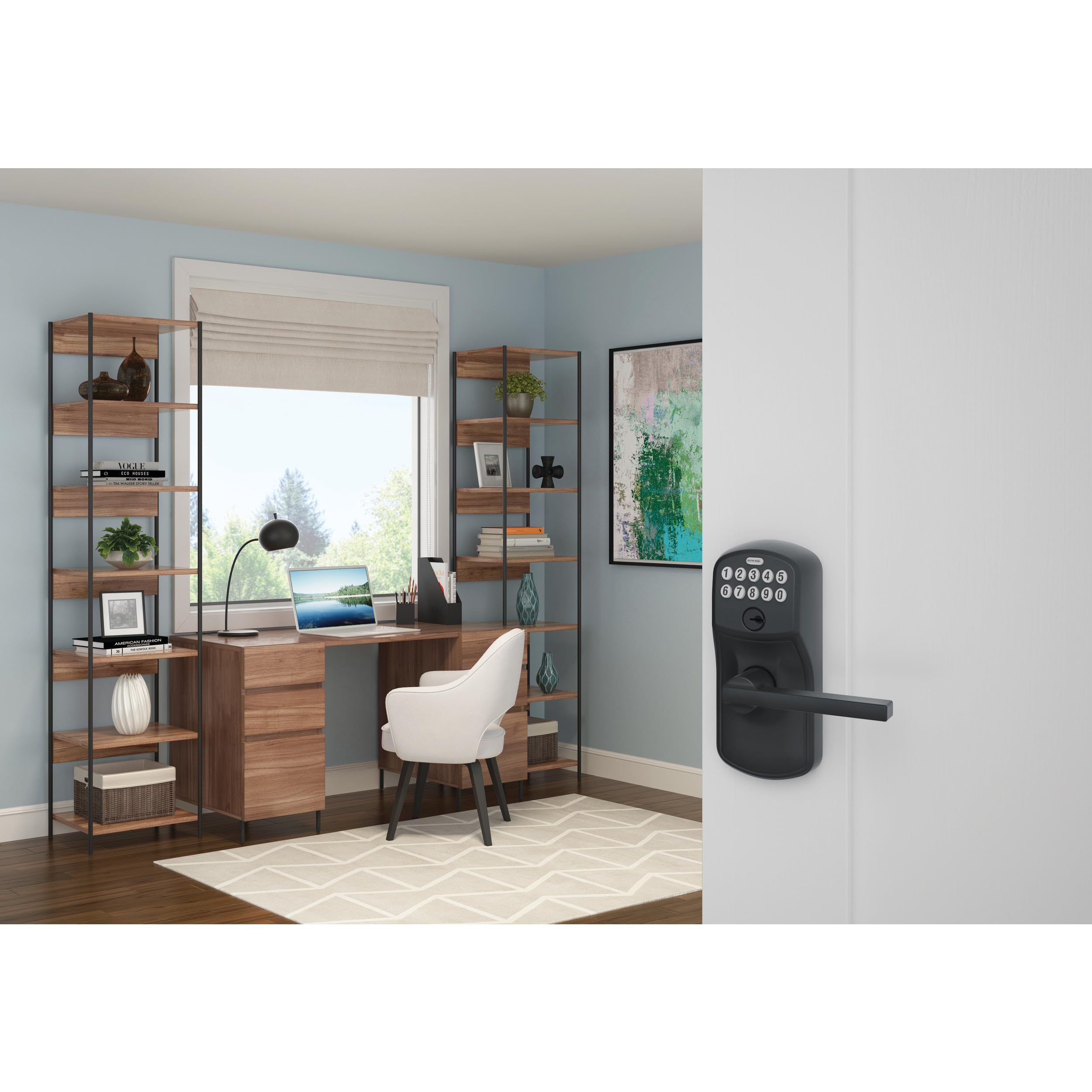 Schlage FE595 PLY 622 LAT Plymouth Keypad Entry Door Lock with Flex-Lock Technology & Latitude Lever - Matte Black Finish | Secure Keyless Entry for Homes & Offices