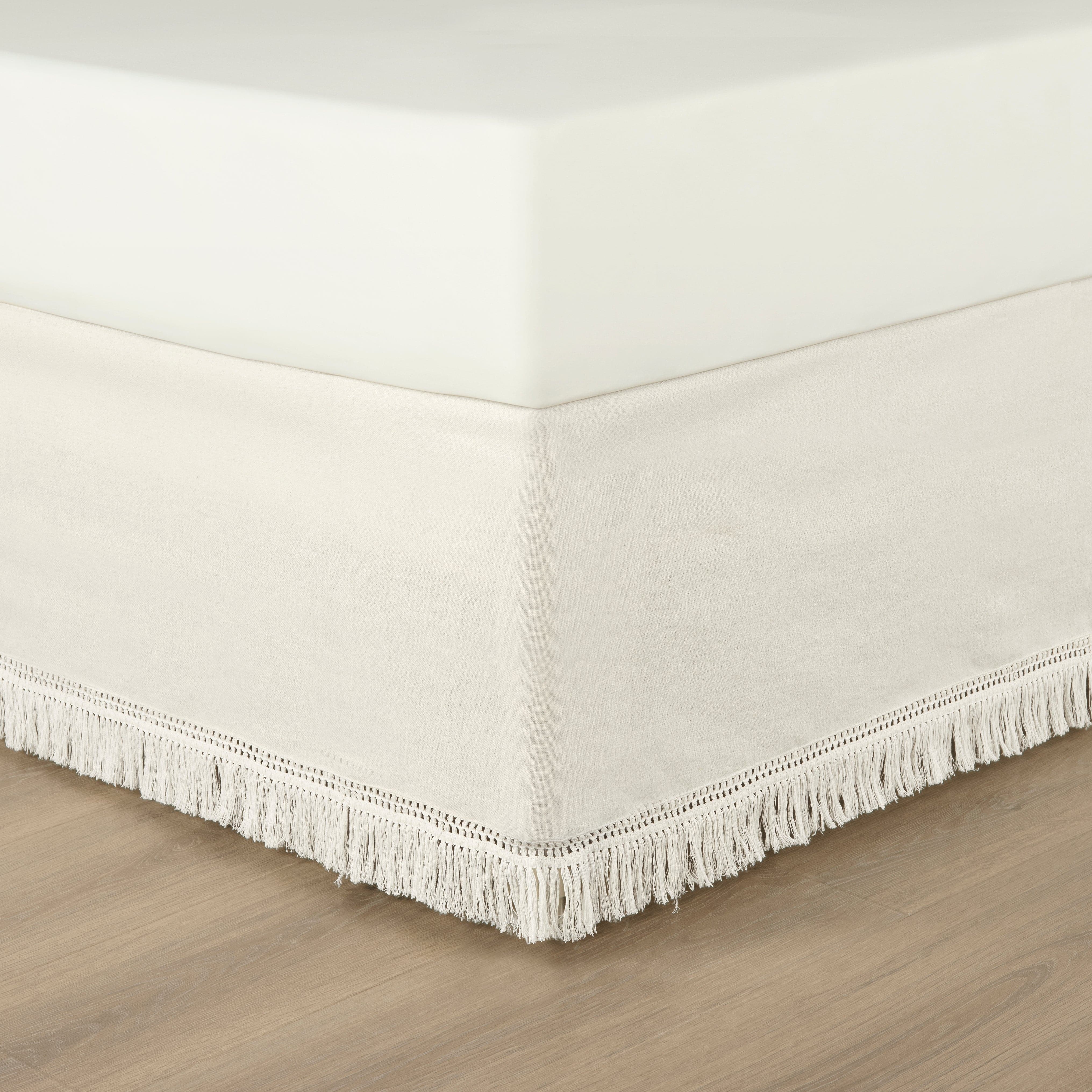 Boho Fringe 15 Inch Tailored Drop Easy Fit Bed Skirt - Stylish & Comfortable Bedroom Decor for Boho Chic, Farmhouse & Modern Homes