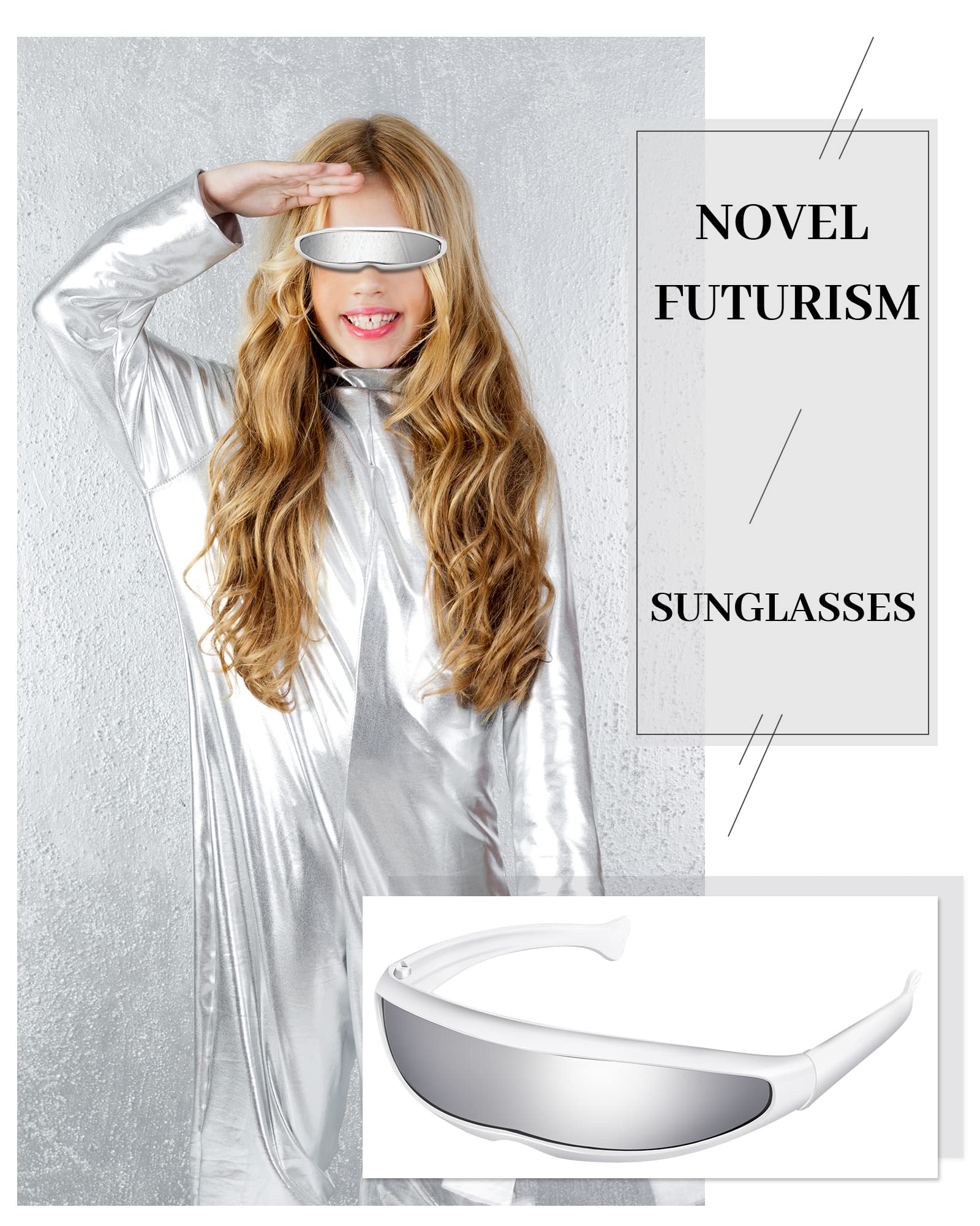 4 Pairs Futuristic Narrow Cyclops Sunglasses - Robot & Space Costume Accessory with Color Mirrored Lens - Perfect for Cosplay, Halloween, and Sci-Fi Events