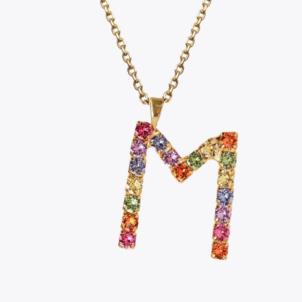 Personalized Letter Necklace for Women - Custom Initial Pendant with Rainbow Beads | Elegant Layering Jewelry for Everyday Wear, Gifts & Special Occasions