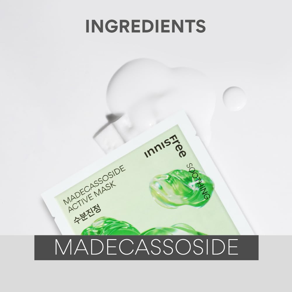 Innisfree Skin Clinic Madecassoside Face Mask - Soothing & Hydrating Sheet Mask for Sensitive Skin | Korean Skincare for Dryness & Redness Relief | Perfect for Post-Sun Care & Daily Skin Recovery