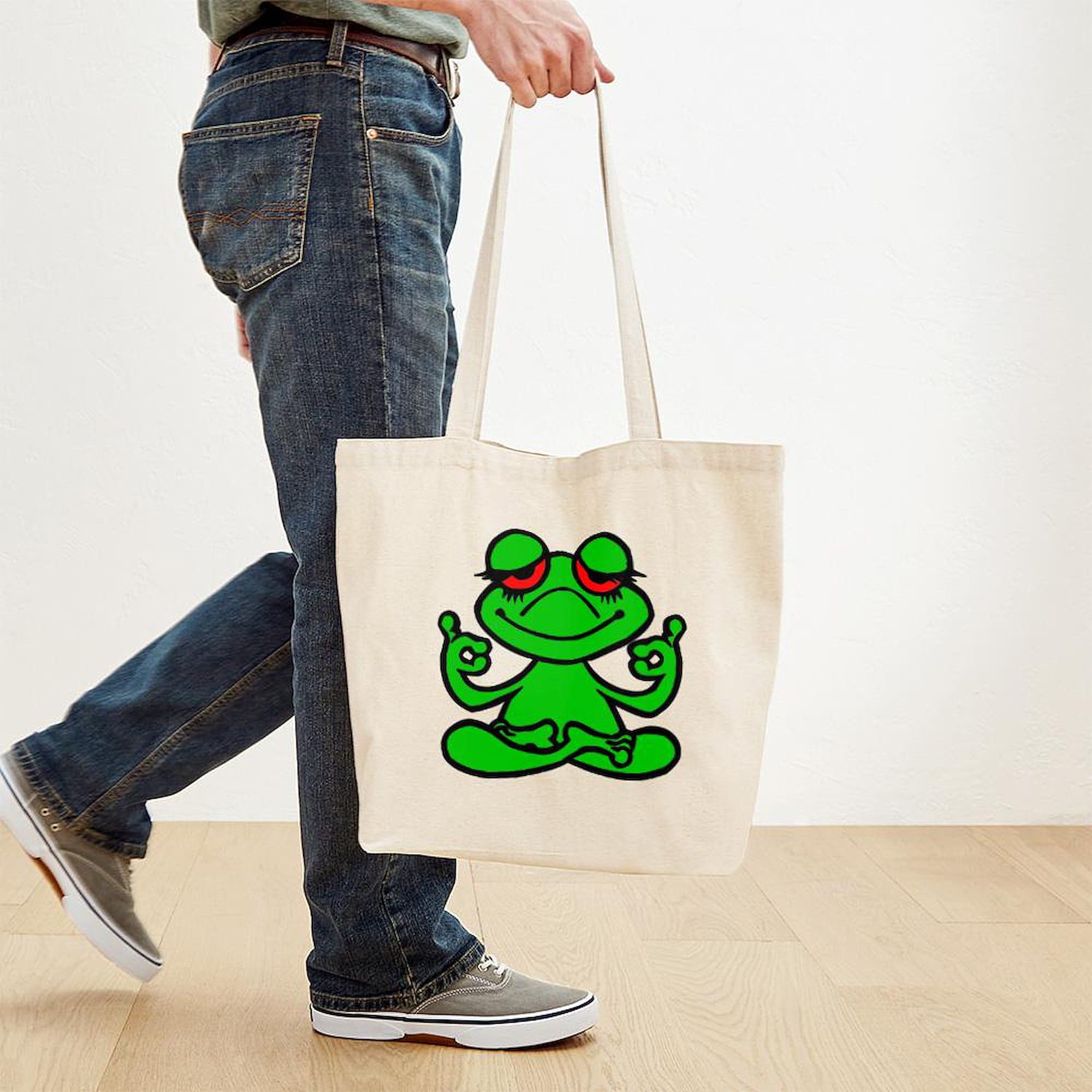 Eco-Friendly Frog Lotus Canvas Tote Bag - Natural Reusable Shopping Tote for Groceries, Beach & Daily Use | CafePress