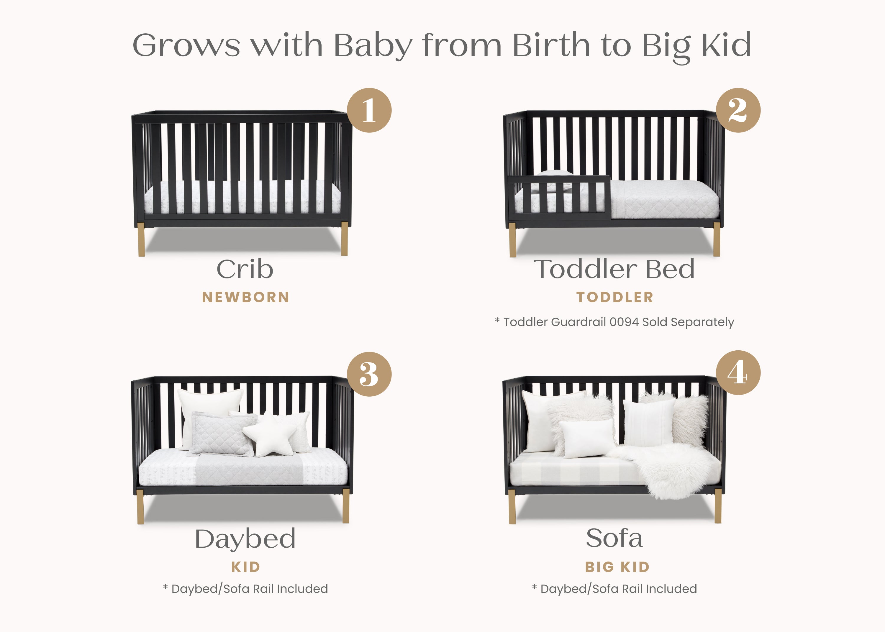 Hendrix 4-in-1 Convertible Baby Crib - Toddler Bed, Daybed & Full-Size Bed - Safe Nursery Furniture for Boys & Girls - Perfect for Newborn to Teen Years