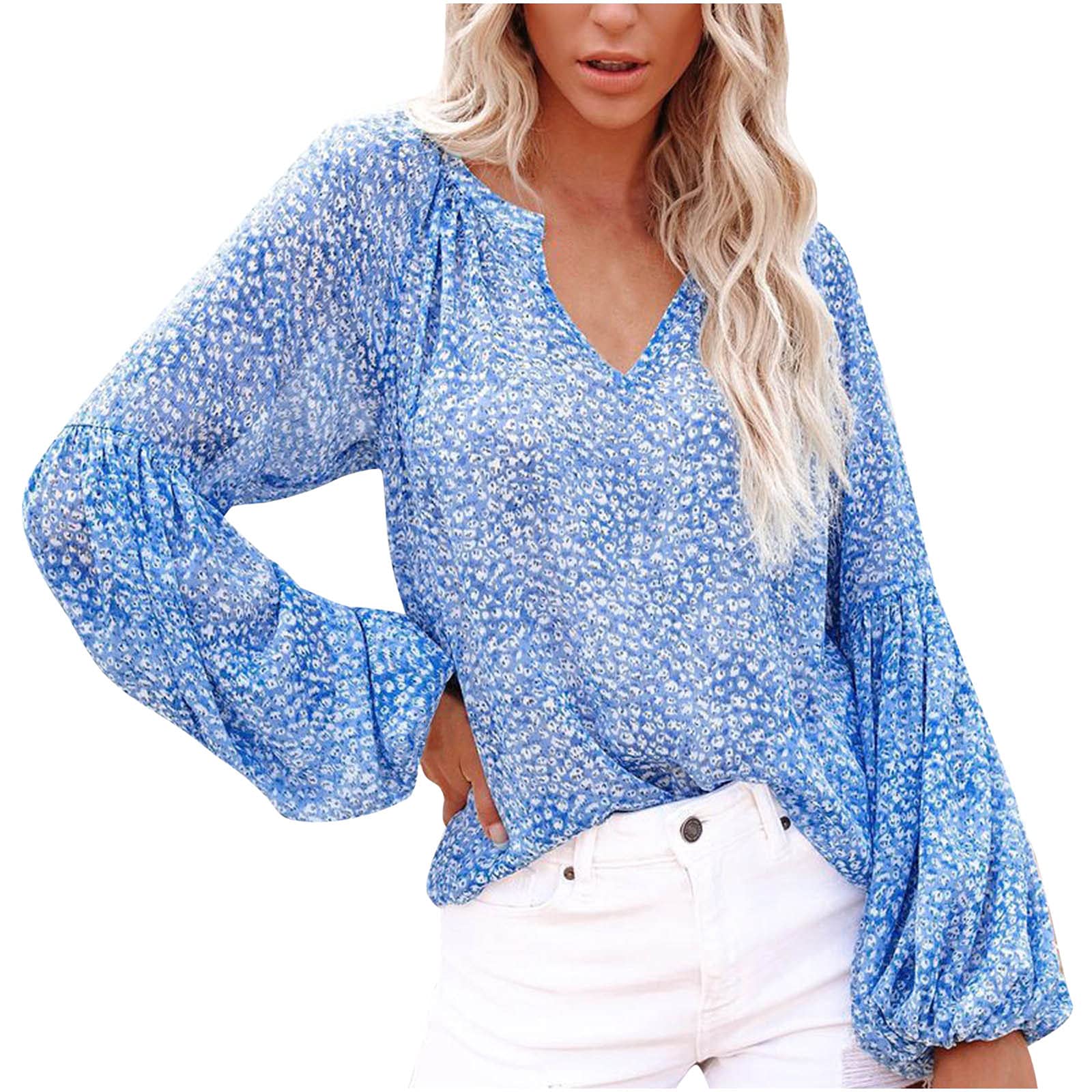 Boho Floral Print Chiffon Flowy Tee Top for Women - Long Sleeve Pleated Summer Blouse - Perfect for Casual Outings, Beach Vacations & Music Festivals
