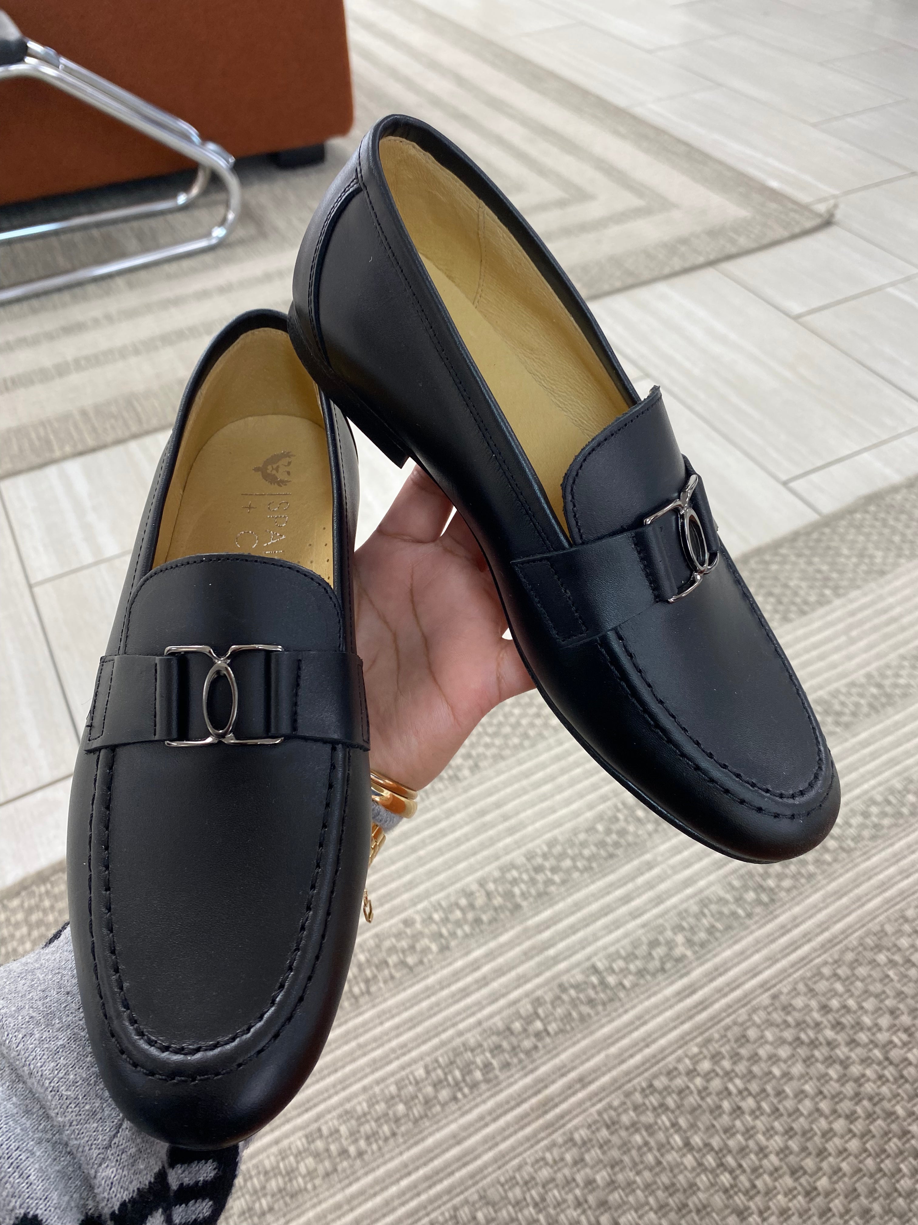 Spain+Co Black Todd Buckle Loafer - Classic Men's Slip-On Shoes for Business & Casual Wear | Comfortable Leather Dress Shoes for Office, Travel & Everyday Use