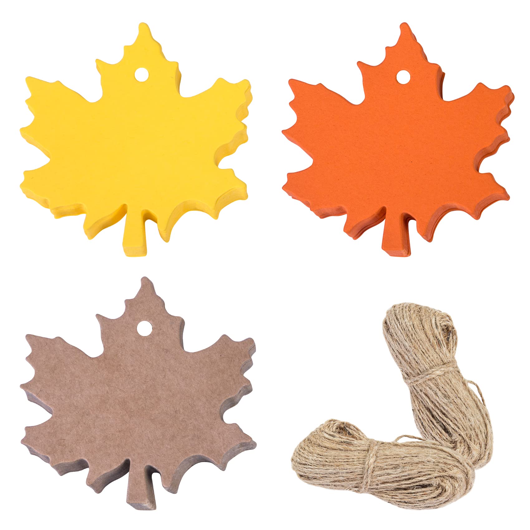 150 PCS Autumn Maple Leaf Paper Tags for Crafts - Fall Thanksgiving Decorations, DIY Scrapbooking, Holiday Party Favors, Wedding Invitations - Includes 2×65.6 Ft Twine for Gift Wrapping & Seasonal Decor