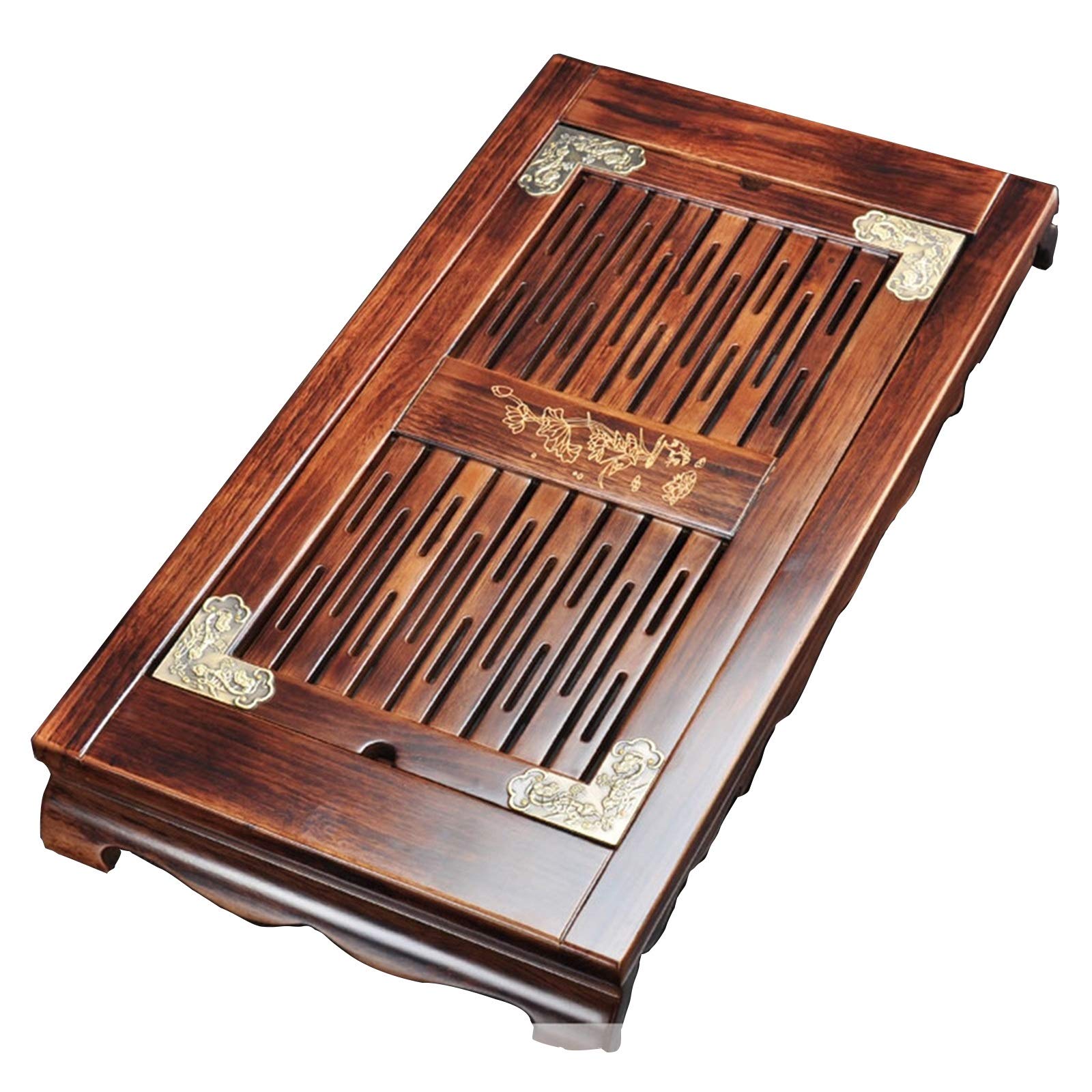 Premium Gongfu Tea Set with Bamboo Tray - Chinese & Japanese Style Tea Ceremony Set with Drainage System - Water Storage Tea Serving Tray & Box - Traditional Kung Fu Tea Table Accessories for Home & Office Tea Parties (Color: Brown)