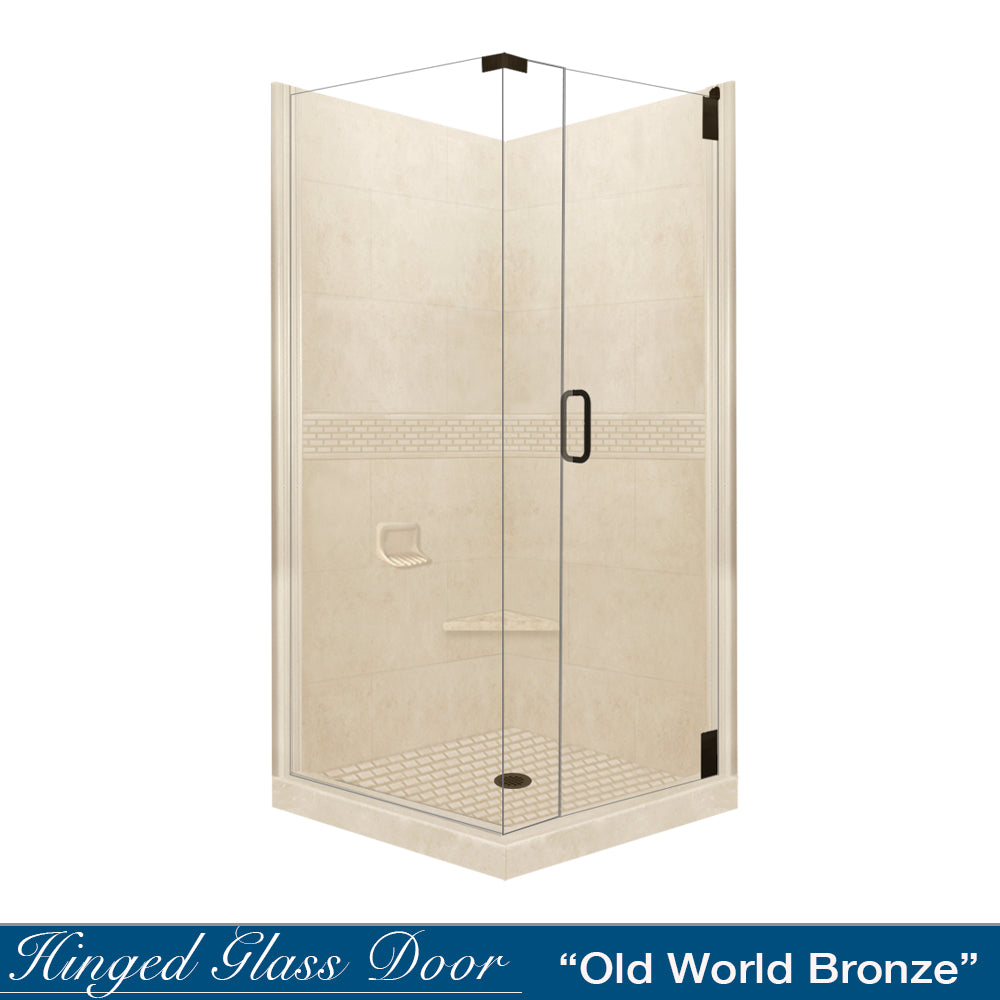 DIY Shower Remodel Kit - Corner Desert Sand Sistine Stone & Classic Stone Accent | Waterproof Bathroom Wall Tile for Shower Renovation & Home Improvement