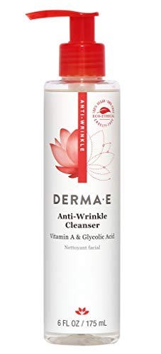DERMA E Anti-Wrinkle Cleanser with Glycolic Acid & Vitamin A - Gentle Exfoliating Face Wash for Wrinkles & Aging Skin - Makeup Remover & Oil Control - 6 oz for Daily Skincare Routine & Nighttime Use