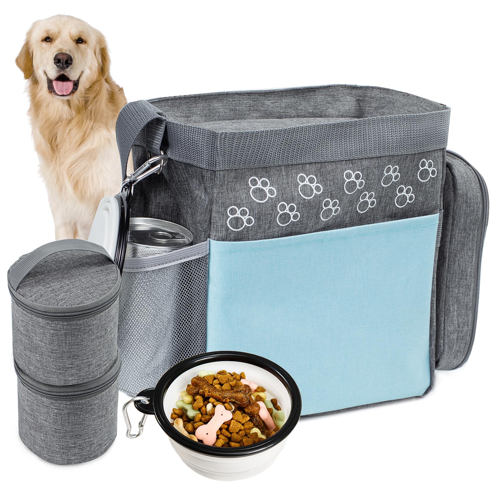 Airline Approved Dog Travel Bag with Treat Pouch - Includes 2 Food Containers & Travel Bowls - Perfect Weekend Pet Carrier for Supplies & Accessories - Ideal for Air Travel, Road Trips & Outdoor Adventures