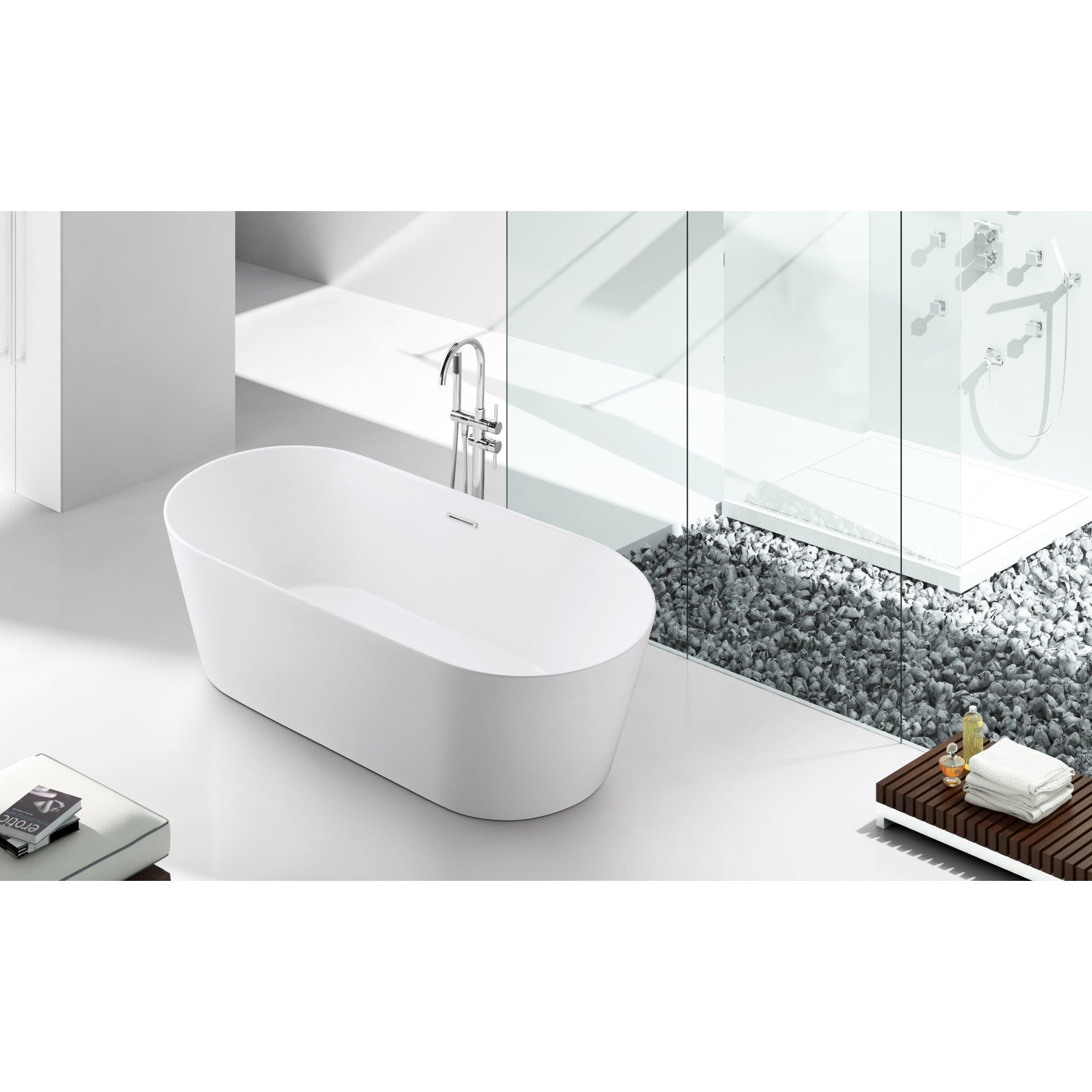 Aqua Eden 67-Inch Freestanding Acrylic Oval Bathtub - Glossy White Double-Ended Soaking Tub with Drain - Perfect for Luxury Bathrooms & Spa Retreats
