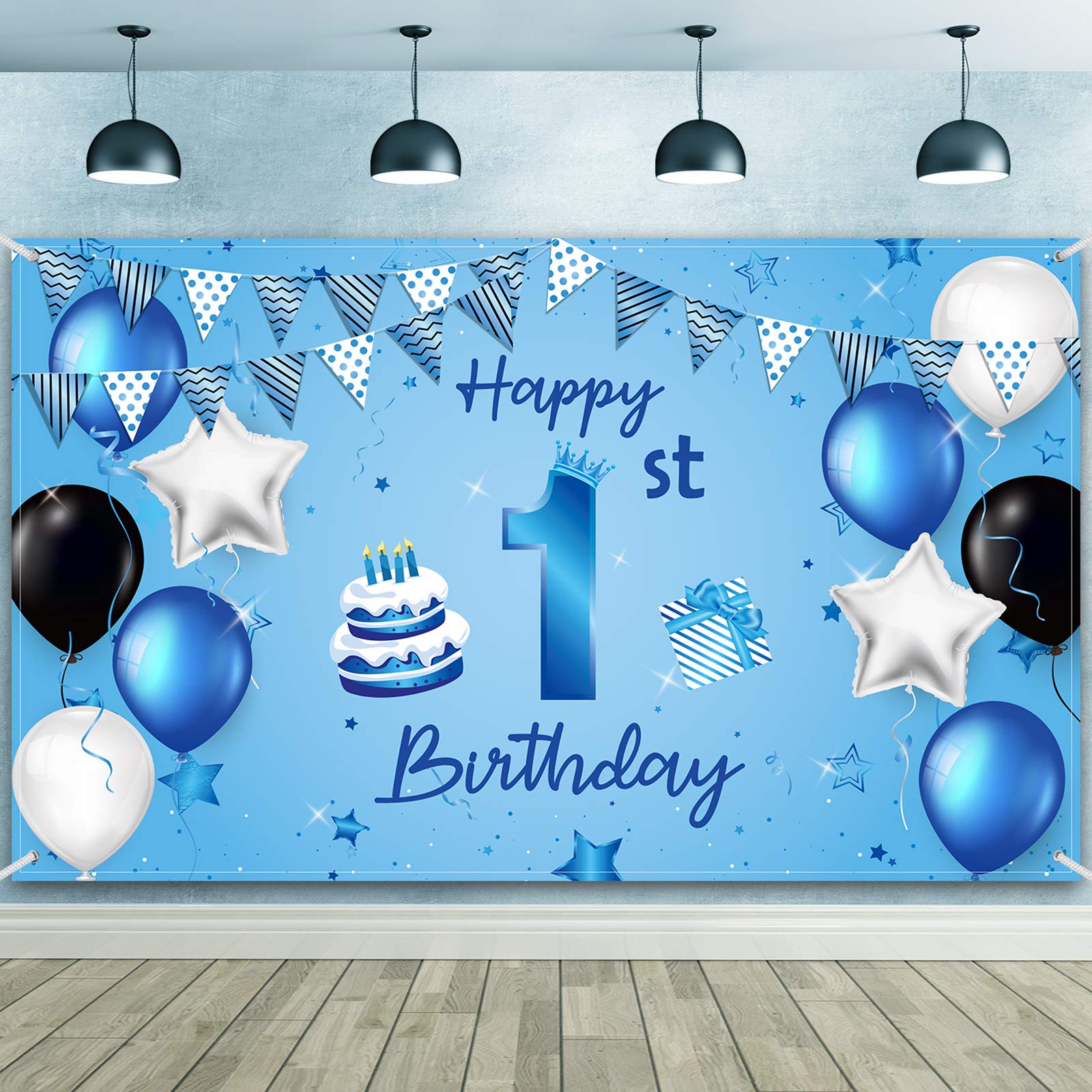 Blue 1st Birthday Backdrop Banner - 72.8 x 43.3 Inch Newborn Boy Photography Background for Baby Shower Party Decorations | Perfect for First Birthday Celebrations, Photo Shoots, and Special Events