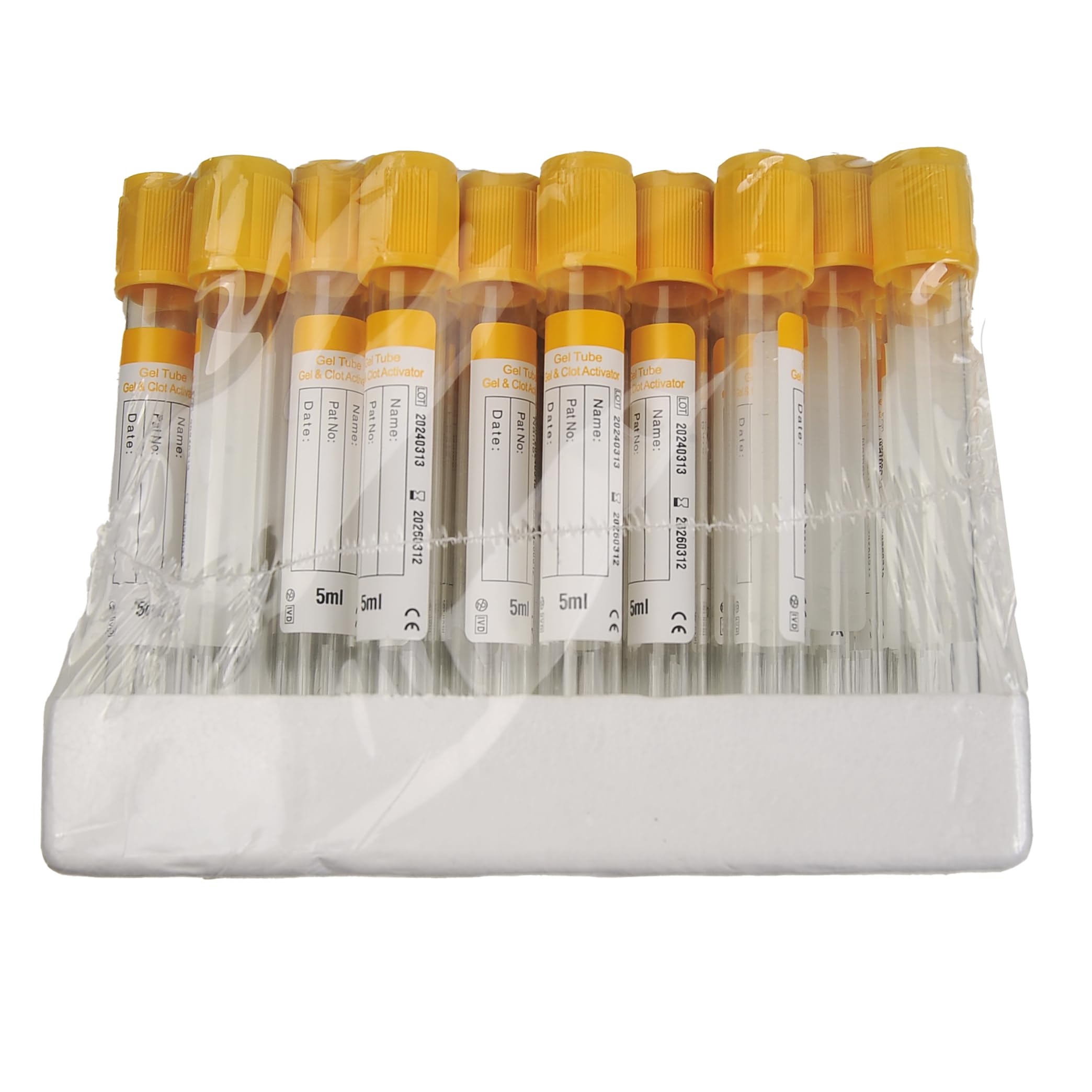 20pcs 10ml Yellow Vacuum Blood Collection Tubes with Gel Clot Activator for Veterinary Use - Pet Blood Sample Tubes for Dogs, Cats & Lab Animals - Essential Veterinary Supplies for Blood Tests & Diagnostics