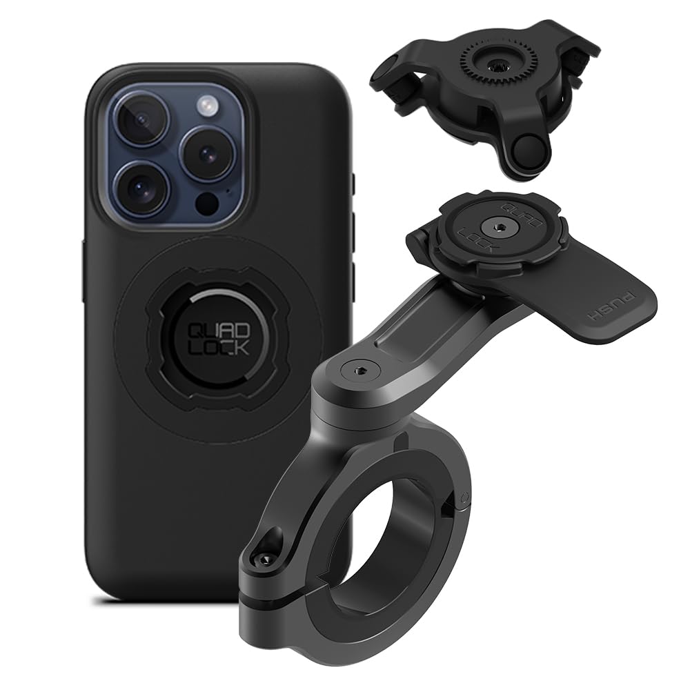 Quad Lock Motorcycle Handlebar Phone Mount PRO - Heavy Duty Phone Holder with Vibration Dampener for iPhone 15 PRO MAX, Samsung Galaxy S23 Ultra | Large Kit Includes MAG Case | Perfect for Adventure Riding, Commuting & Off-Road Motorcycling