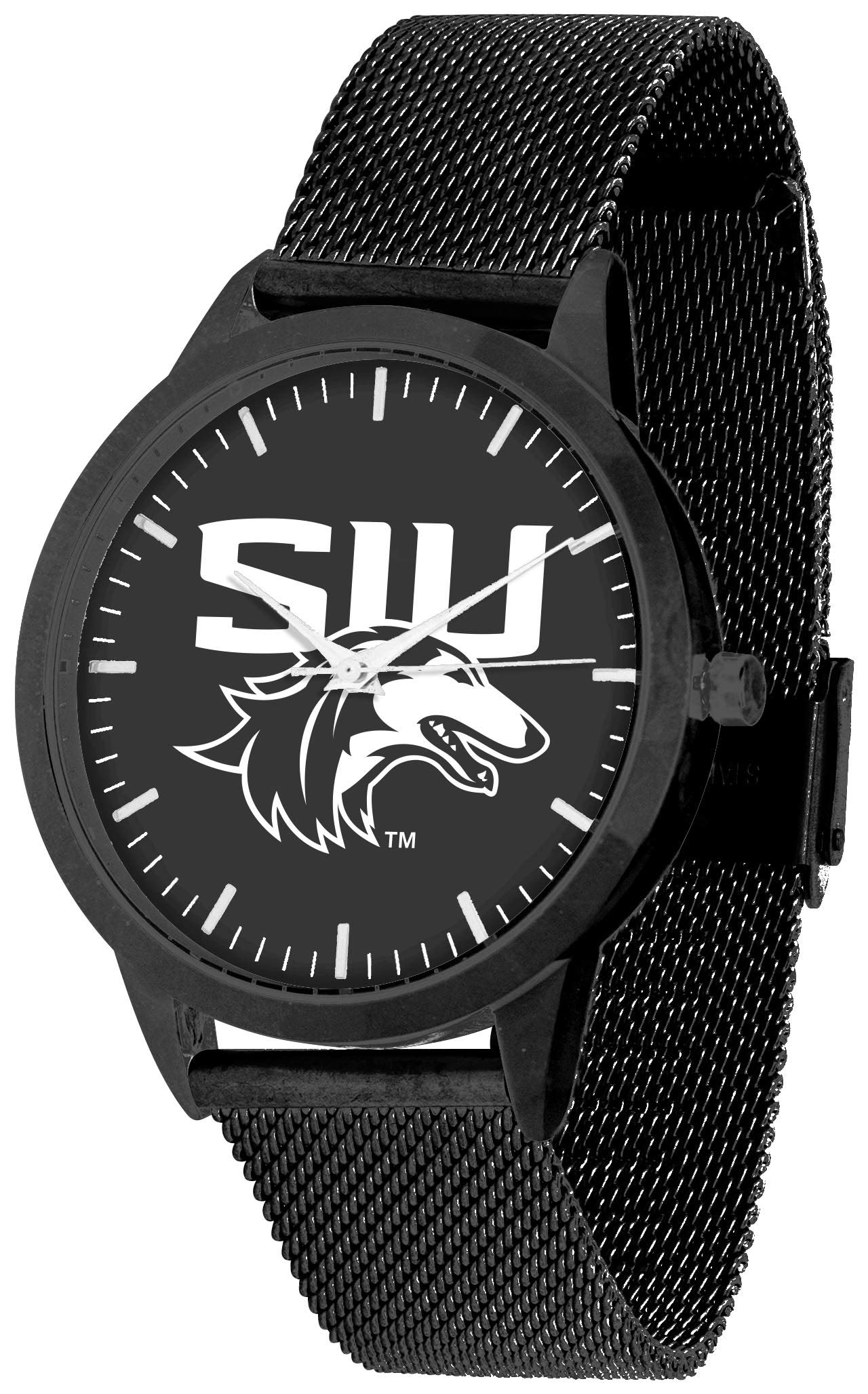 Southern Illinois Salukis Mesh Statement Watch - Black Band & Dial - Stylish Sports Watch for Men & Women - Perfect for College Fans, Gameday & Everyday Wear